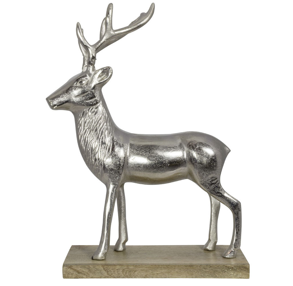 Aluminium Hirsch auf Holzsockel Größe ca.46cm
