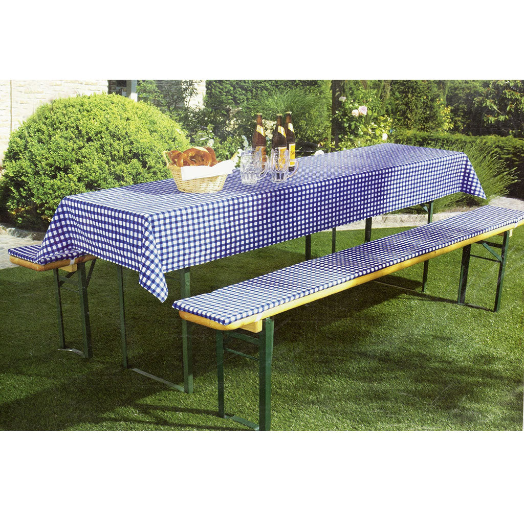 Bierbankauflagenset 3tlg kurze Variante blau-weiß kariert