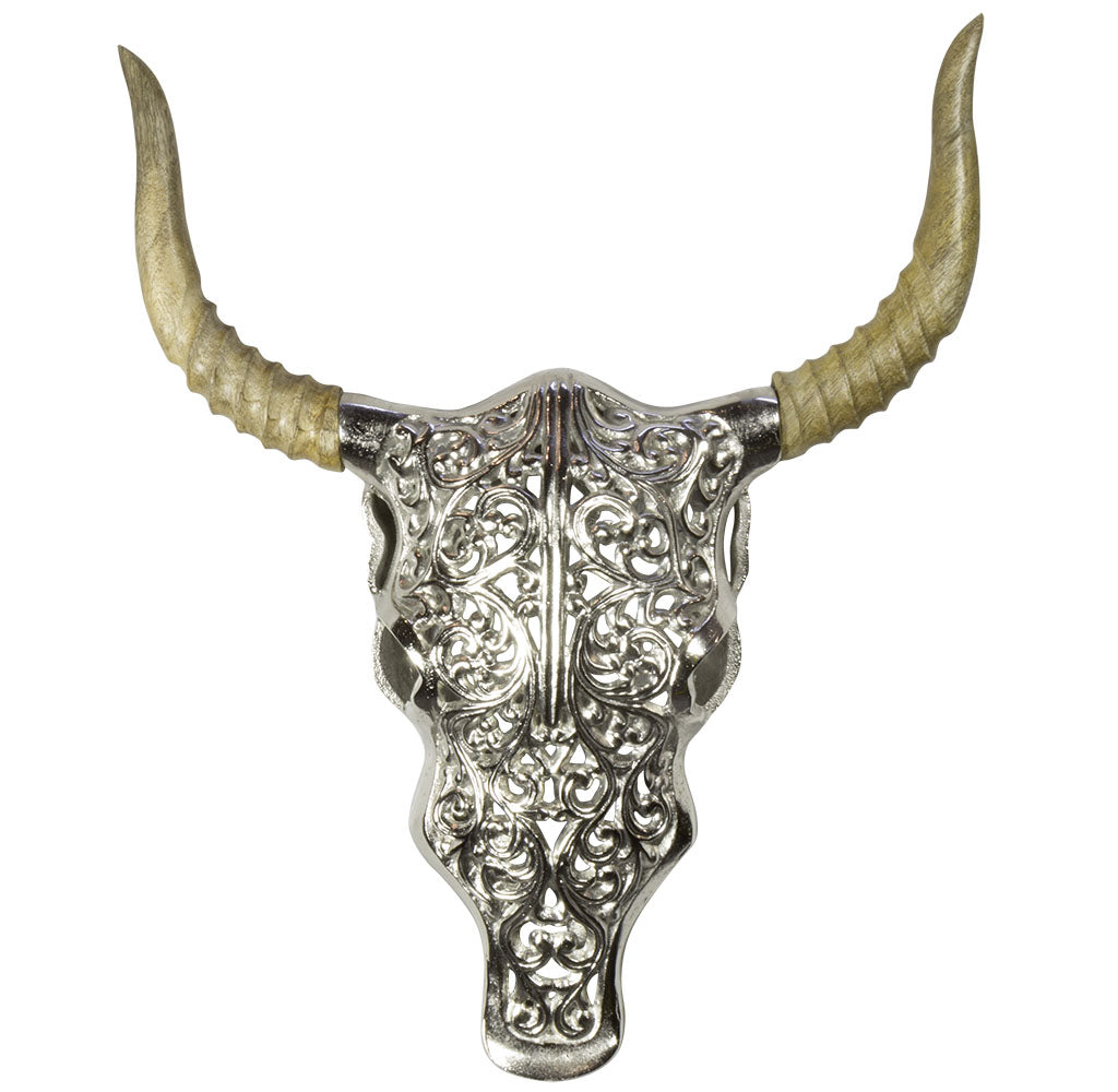 Stier Deko-Geweih aus poliertem Aluminium 45x37cm