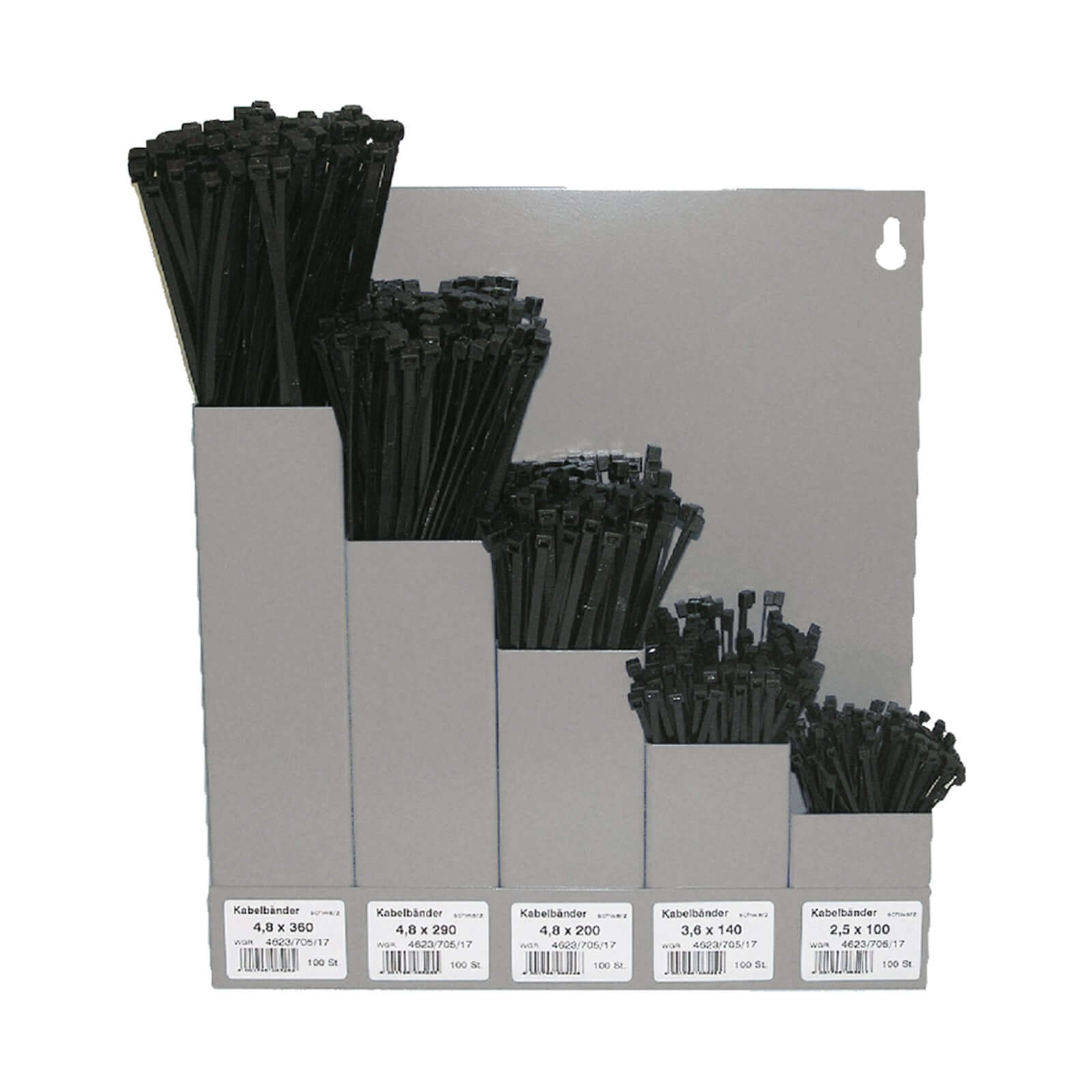 500er Set Kabelbinder schwarz, mit Wandhalter