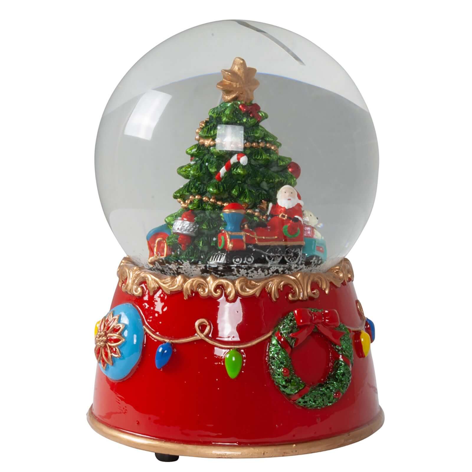 Schneekugel mit Spieluhr 15cm Weihnachtsmann mit Baum