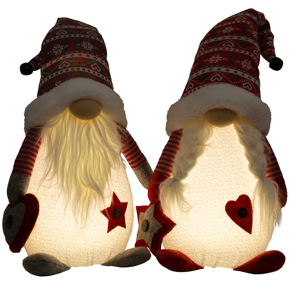 Wichtel mit LED 42cm (67cm) sitzend, 2 Stück