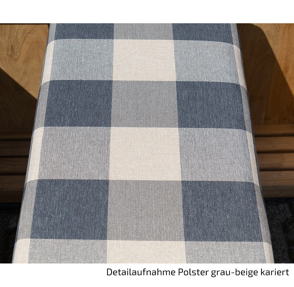 XL Teak Strandkorb 2-Sitzer Vollieger grau-beige kariert