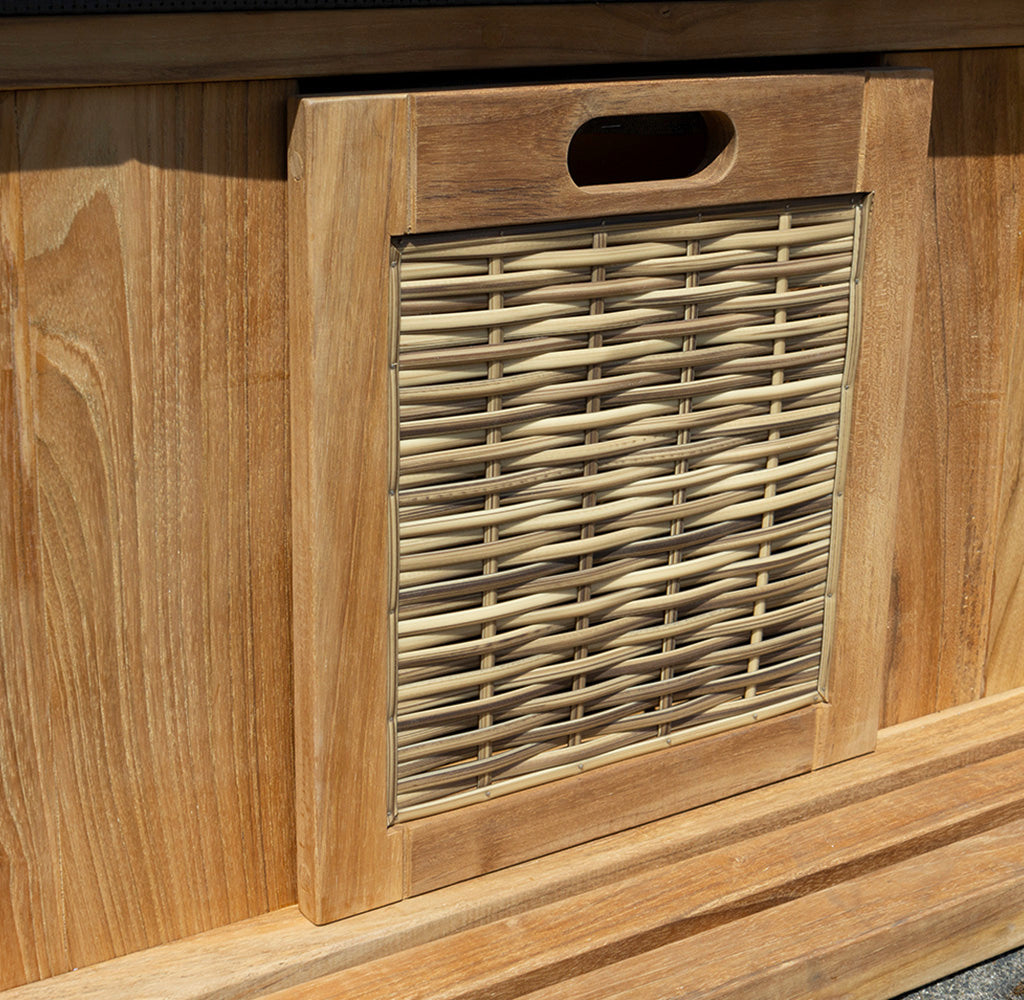 XL Teak Strandkorb 2-Sitzer grau – B-Ware mit leichten Polsterflecken (voll funktionsfähig)