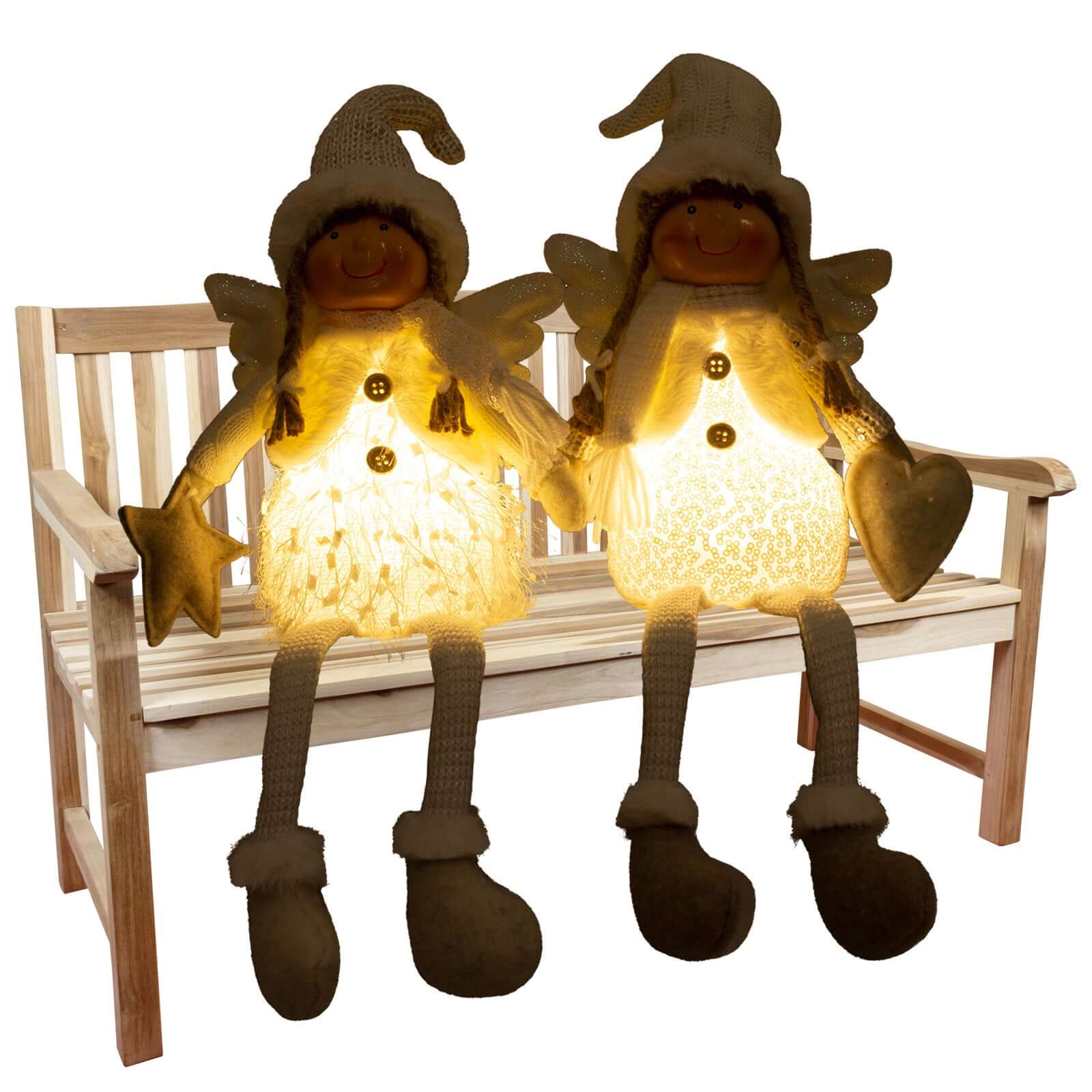 Dekofigur Engel mit LED 23cm (47cm) Kantenhocker, 2 Stück