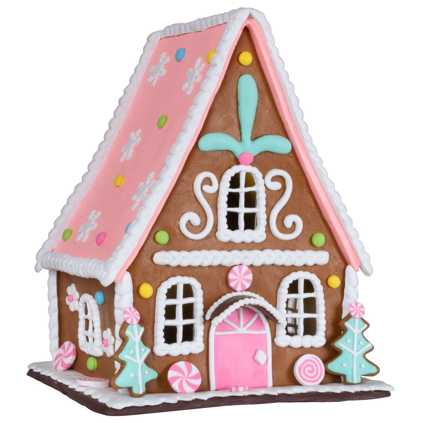 LED Lebkuchenhaus 23cm braun-rosa