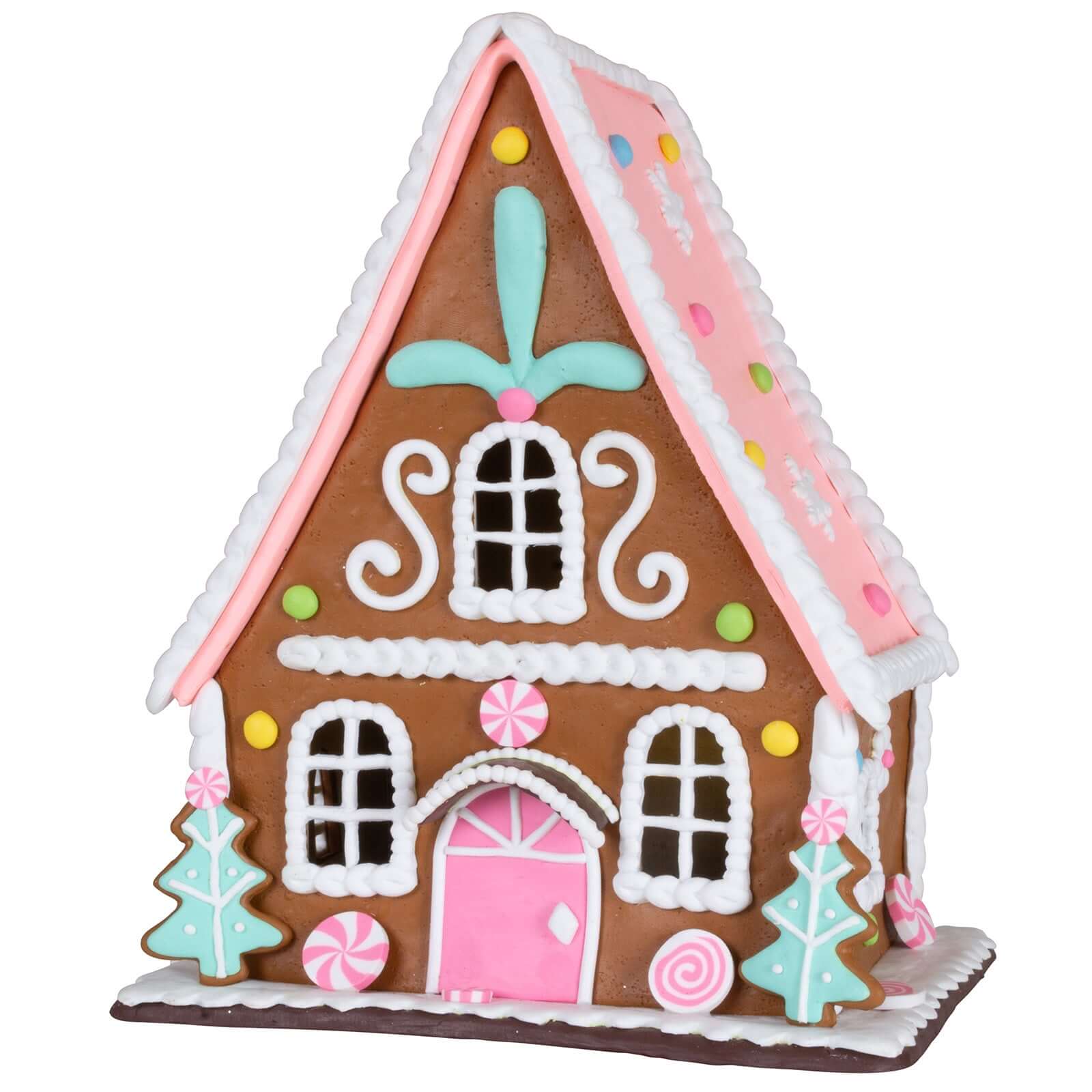 LED Lebkuchenhaus 23cm braun-rosa