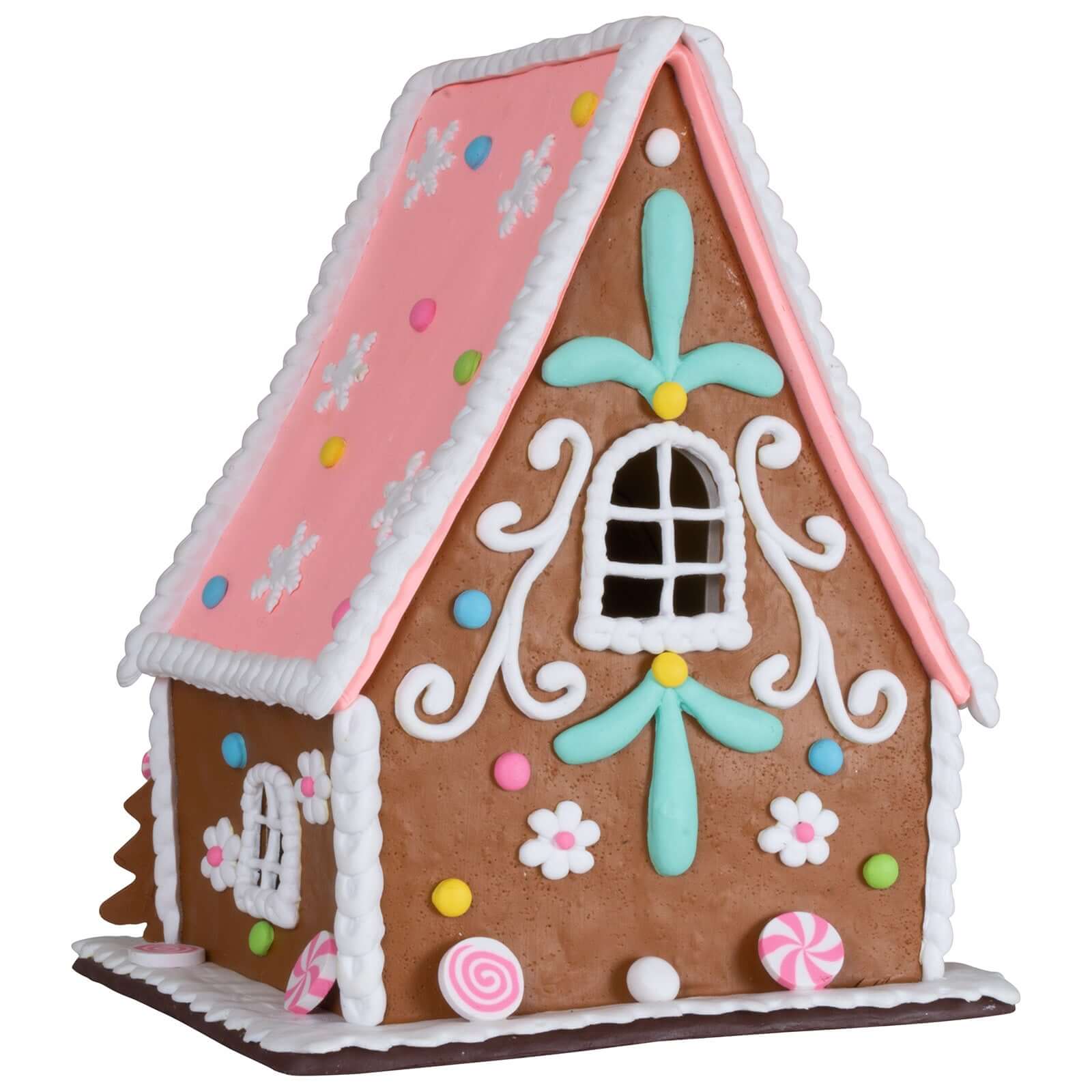 LED Lebkuchenhaus 23cm braun-rosa