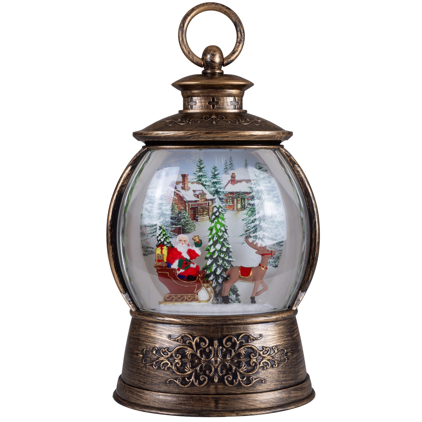 LED Schneelaterne Weihnachtsmann mit Rentier 24cm + Musik