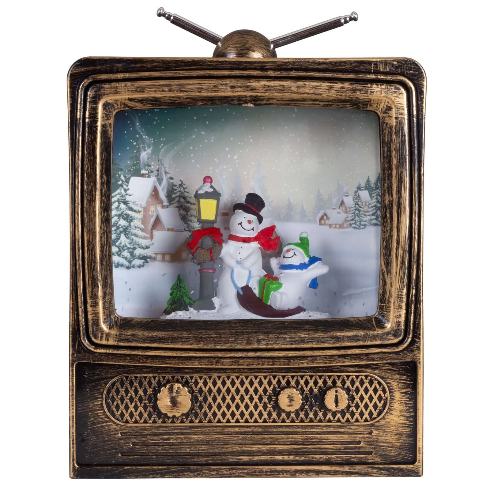 LED Schneelaterne Schneemann TV 24cm + Musik