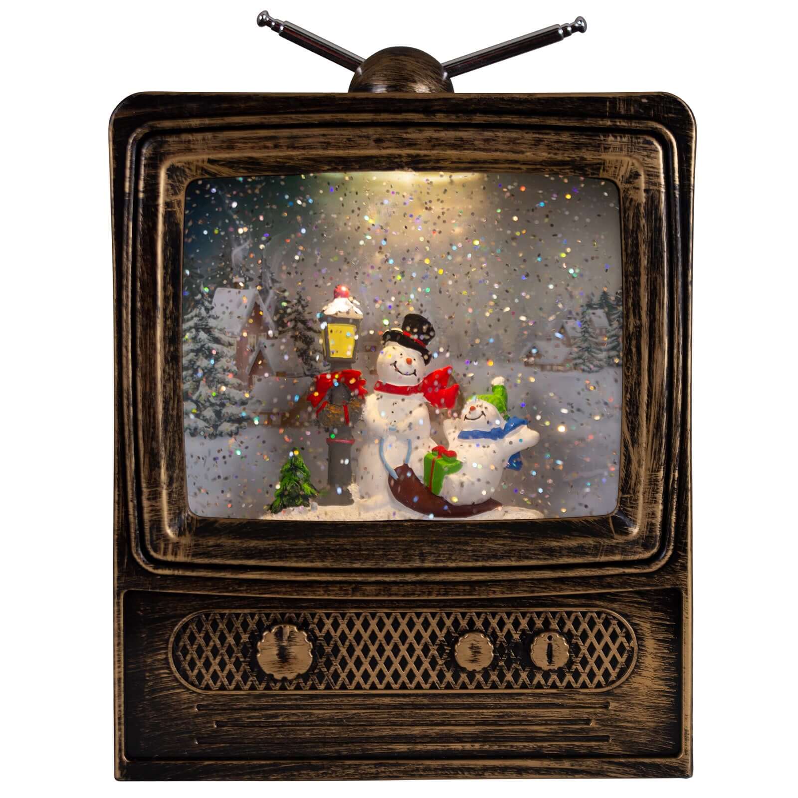 LED Schneelaterne Schneemann TV 24cm + Musik