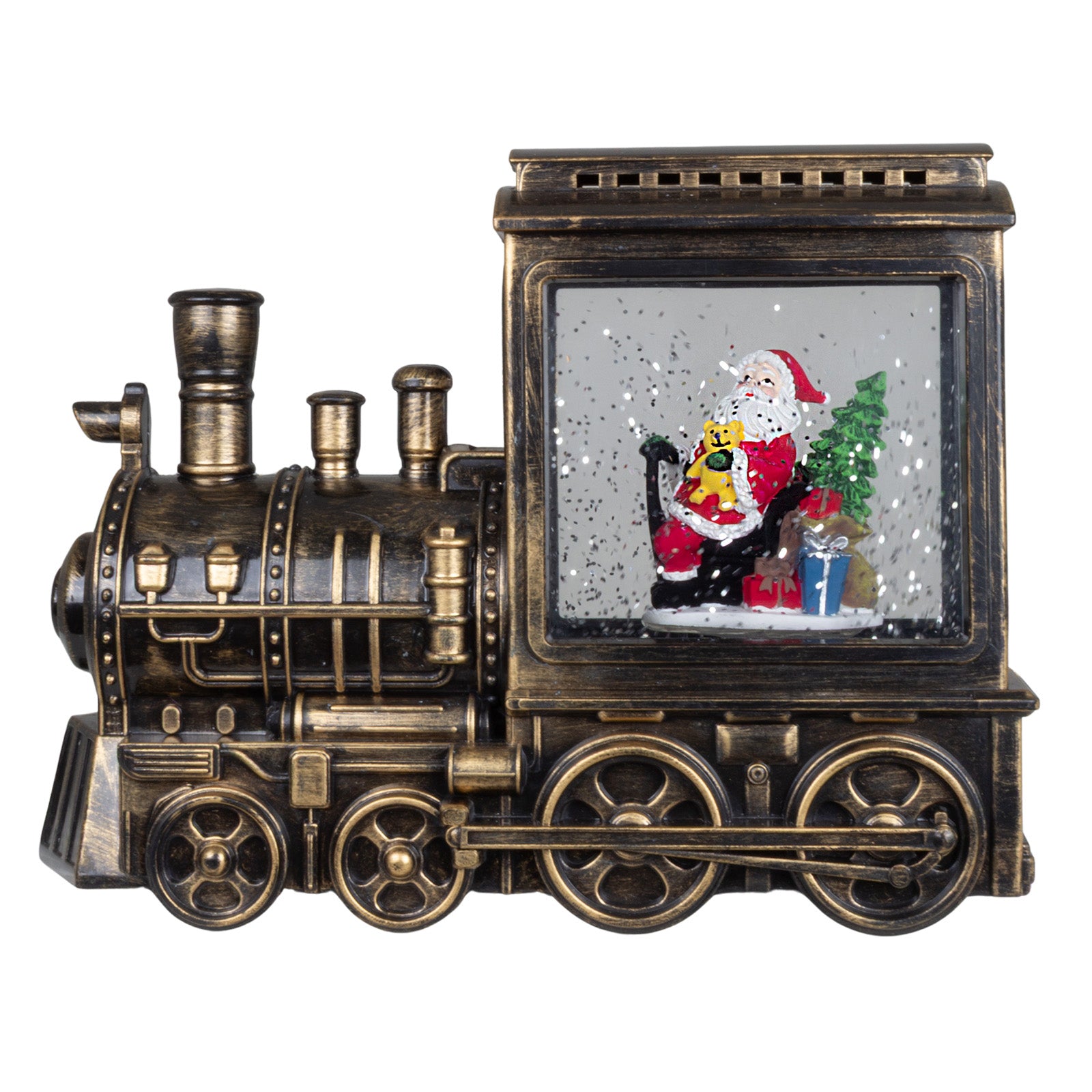 LED Schneelaterne Lokomotive 23 cm mit Schneeflocken & Licht Batteriebetrieb