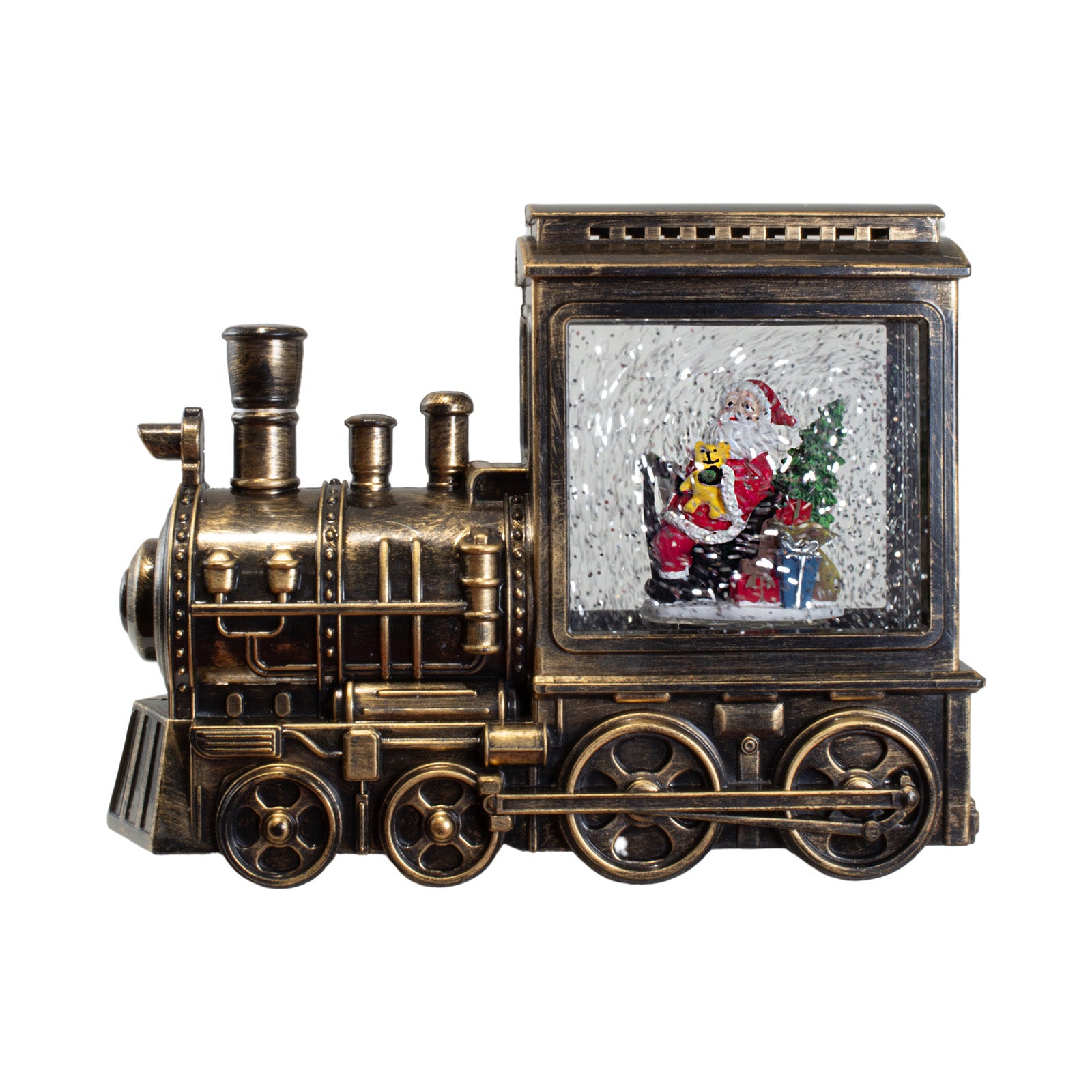 LED Schneelaterne Lokomotive 23 cm mit Schneeflocken & Licht Batteriebetrieb