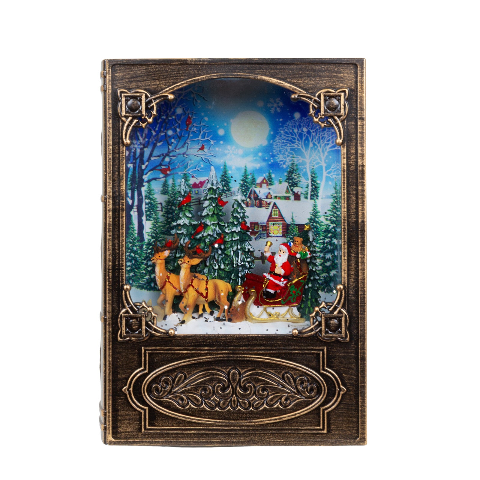 LED-Schneelaterne Buch 20 cm mit Schneeflocken & Licht Batteriebetrieb