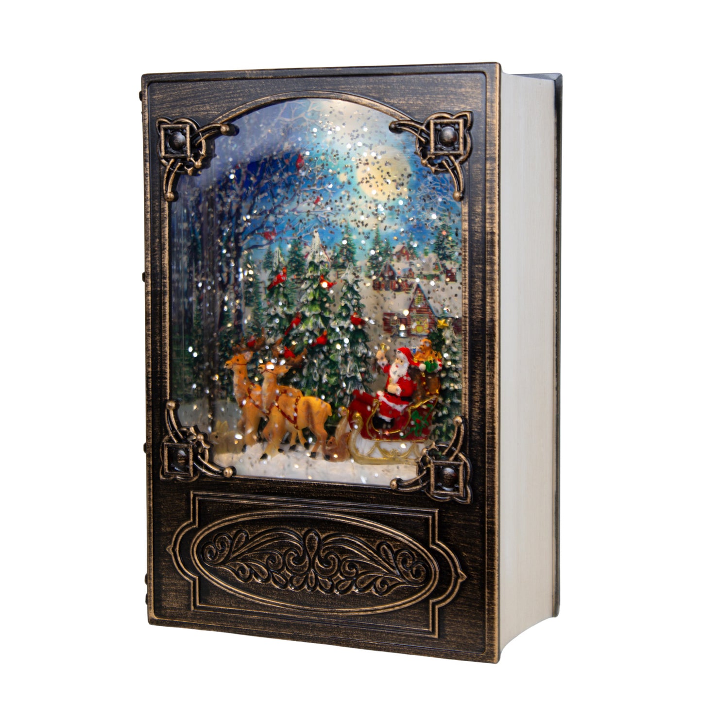 LED-Schneelaterne Buch 20 cm mit Schneeflocken & Licht Batteriebetrieb