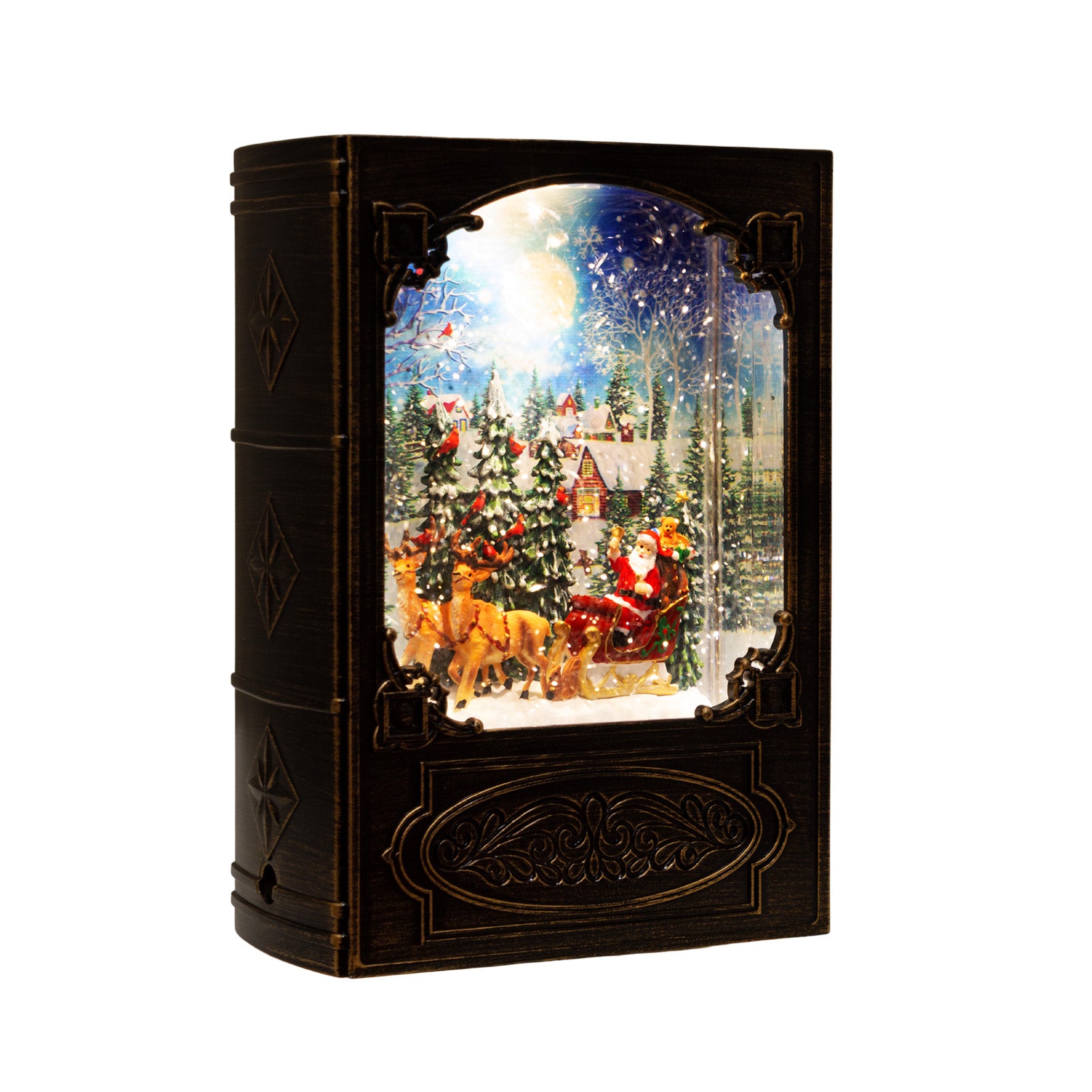 LED-Schneelaterne Buch 20 cm mit Schneeflocken & Licht Batteriebetrieb