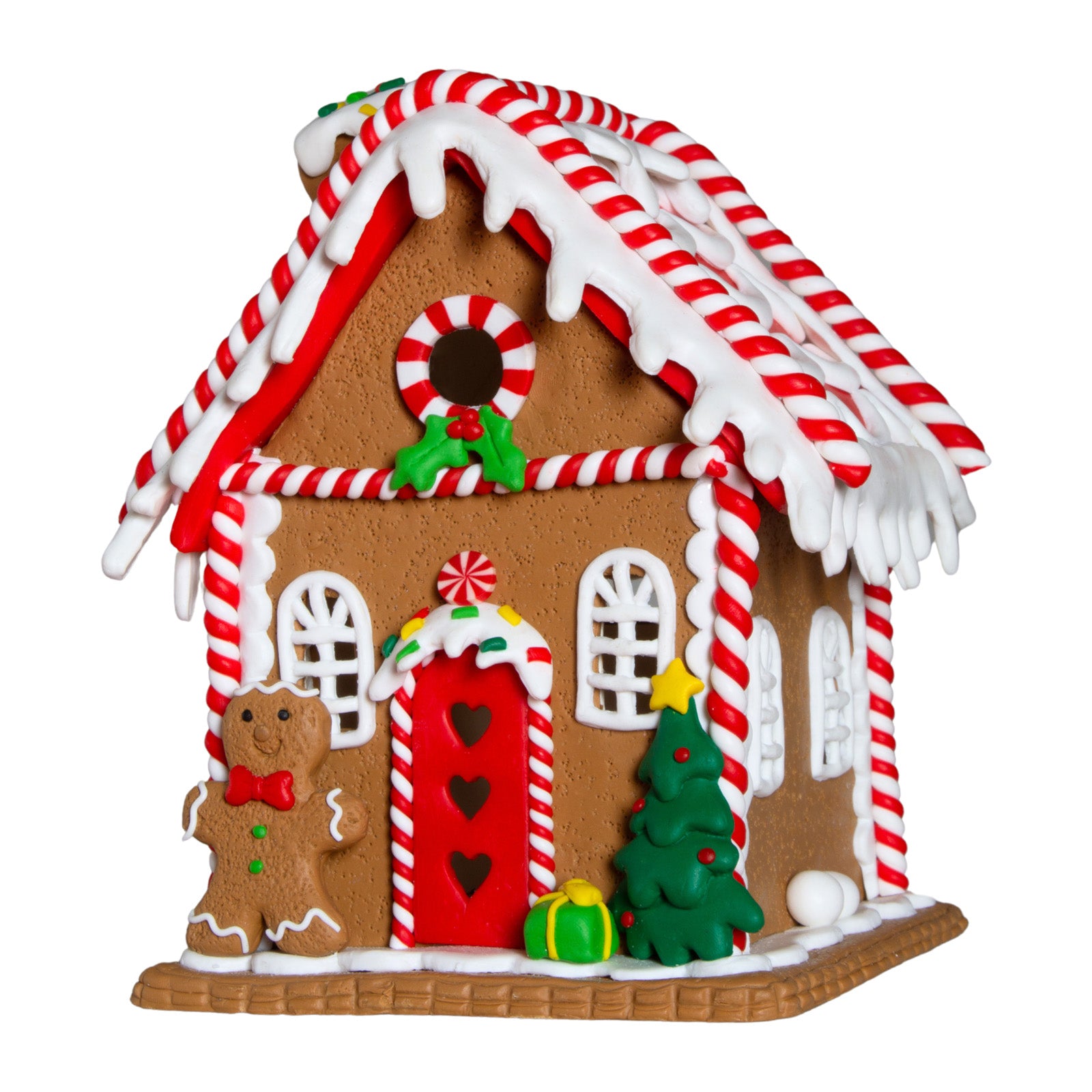 LED Lebkuchenhaus 18cm braun und rot