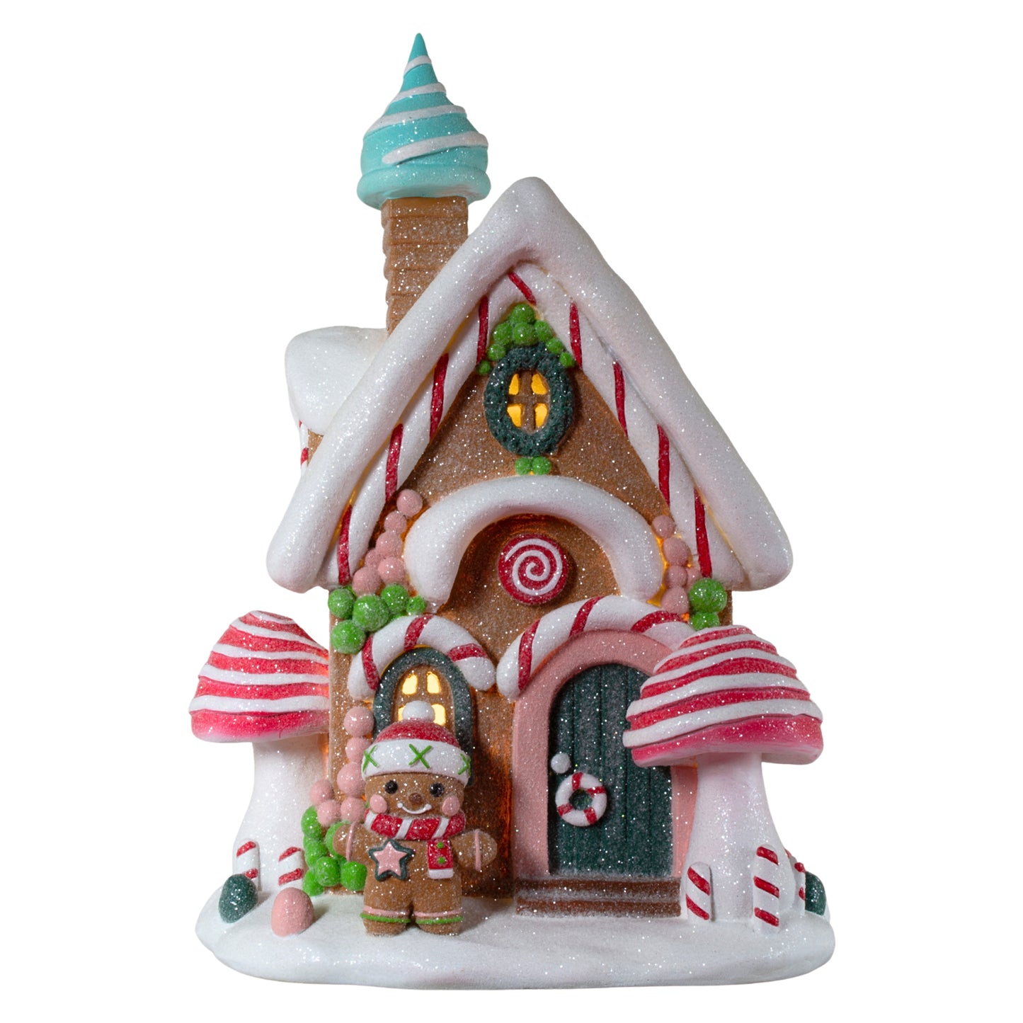 LED Lebkuchenhaus 30cm weiß und rosa