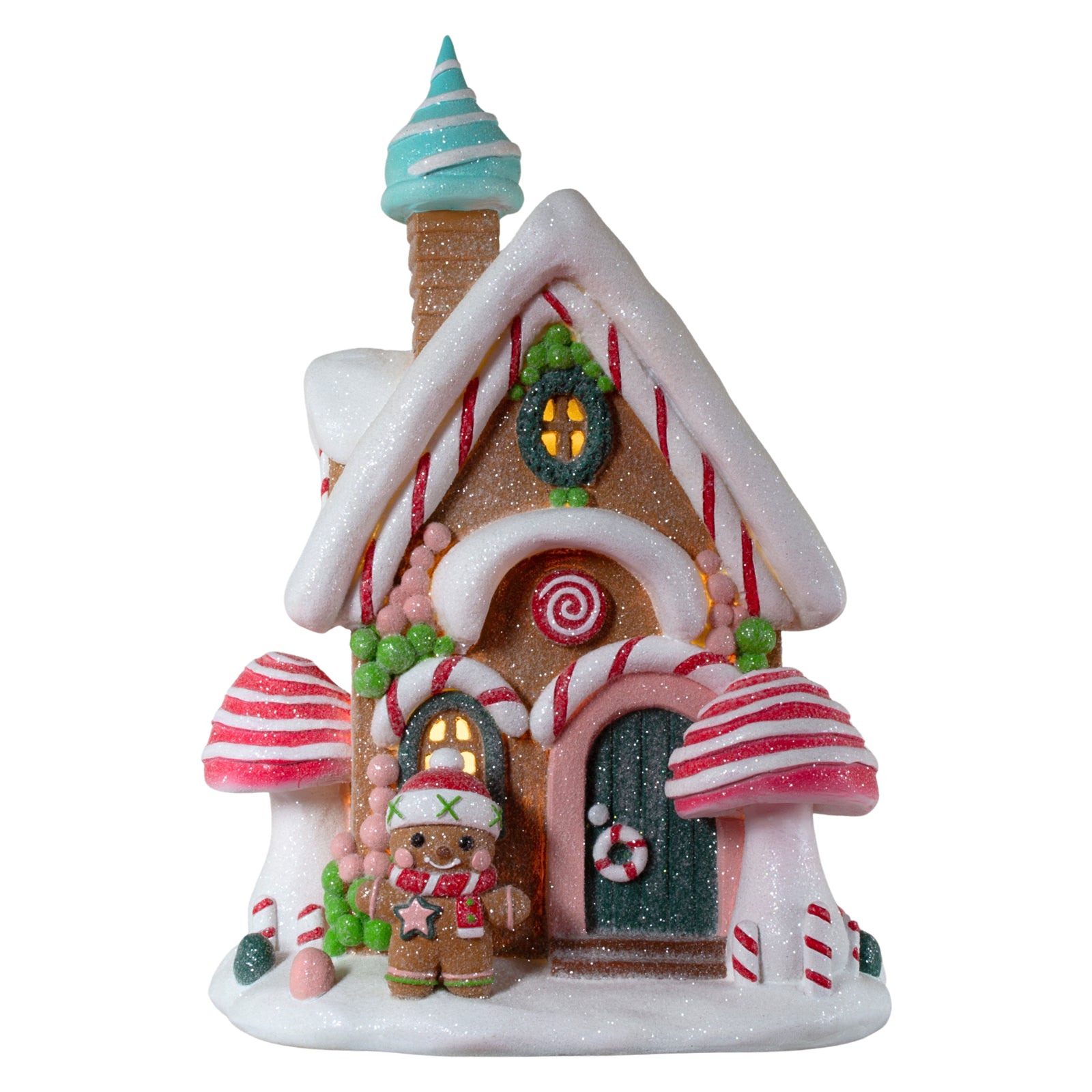 LED Lebkuchenhaus 30cm weiß und rosa