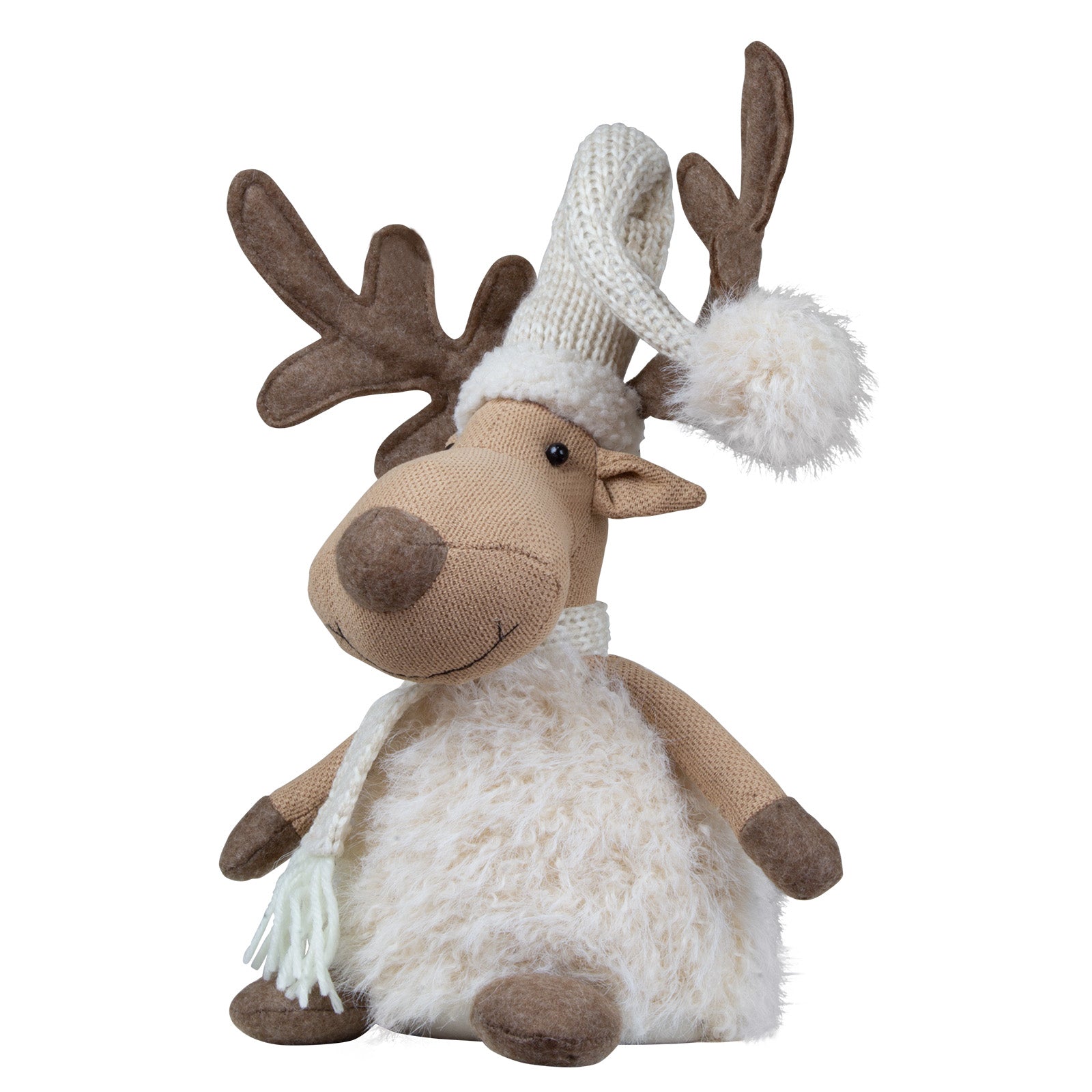 Elch sitzend 33cm (46cm) 2 Designs Flauschige Deko Stoffiguren 2 Stück