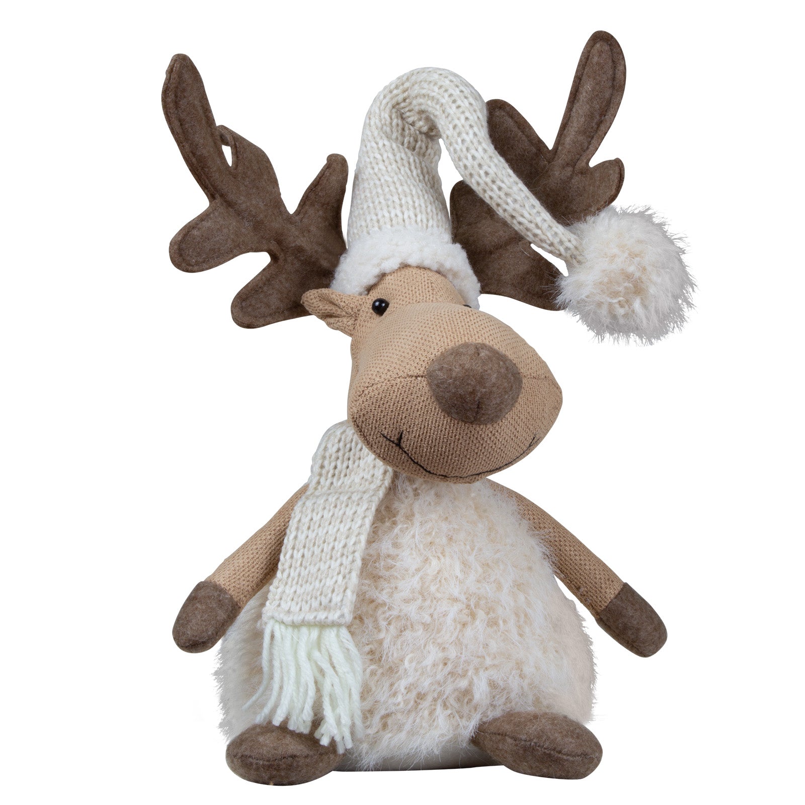 Elch sitzend 33cm (46cm) 2 Designs Flauschige Deko Stoffiguren 2 Stück