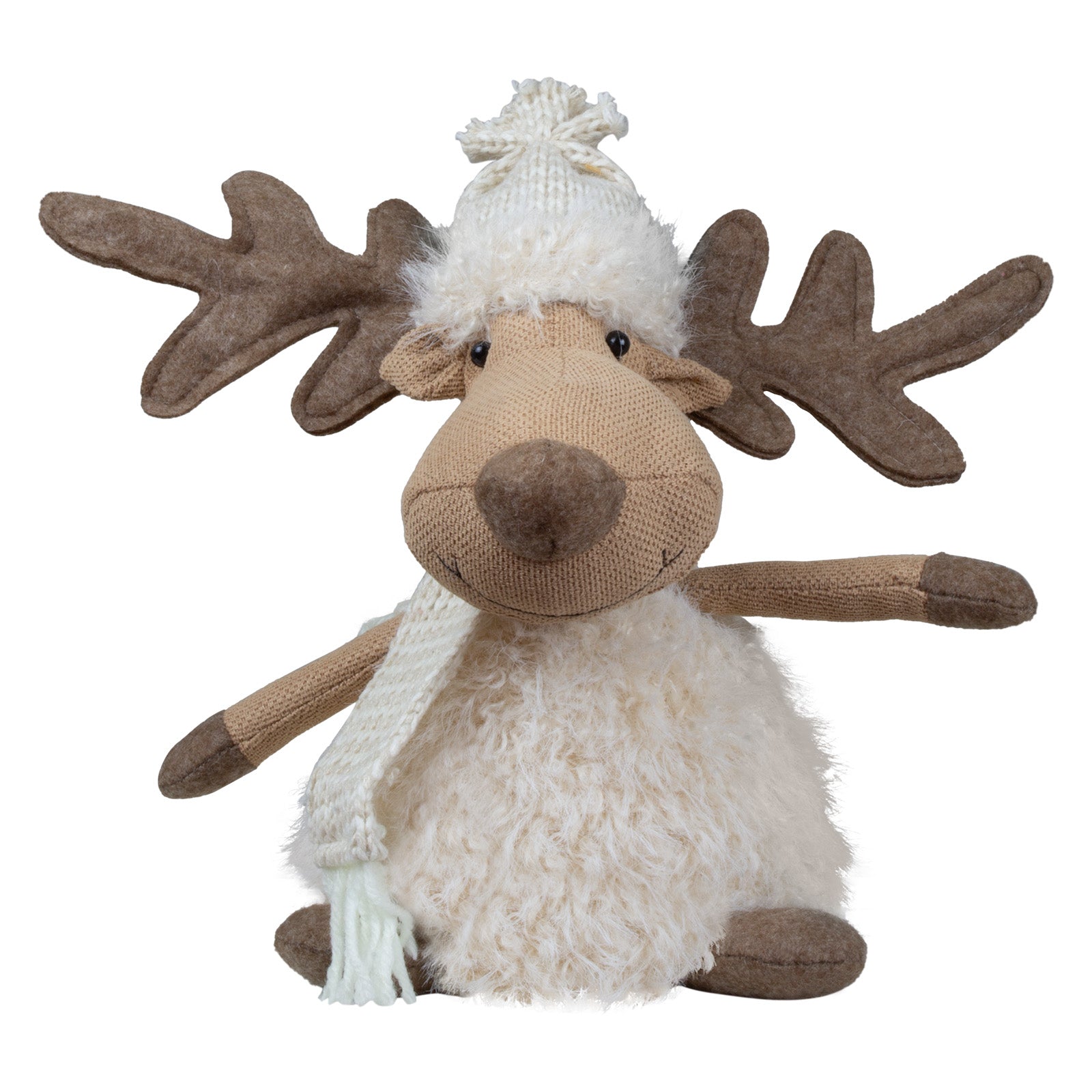 Elch sitzend 33cm (46cm) 2 Designs Flauschige Deko Stoffiguren 2 Stück