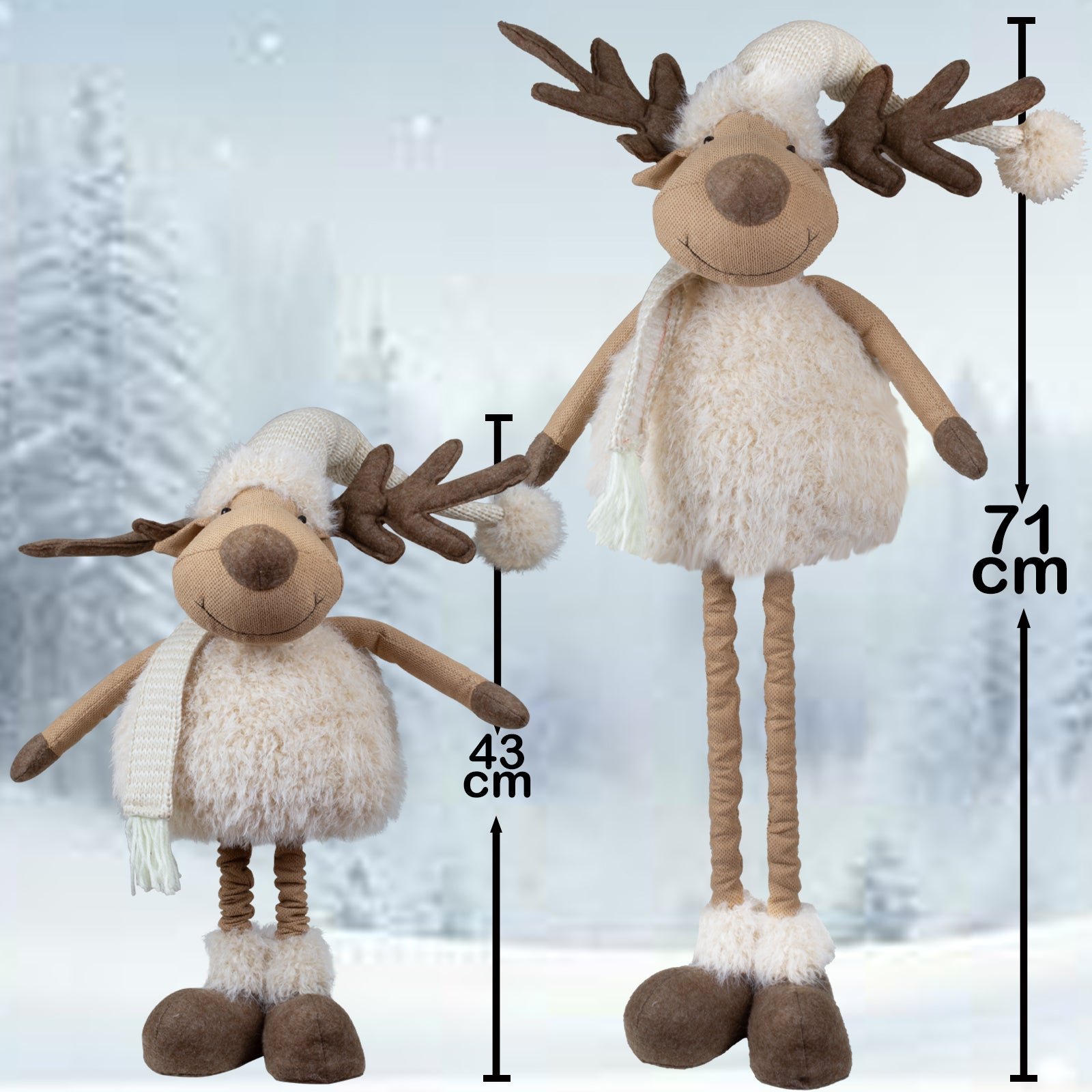 Elch ausziehbar 43-67cm (71-92cm) Dekofigur mit flauschigem Körper und Teleskopbeinen