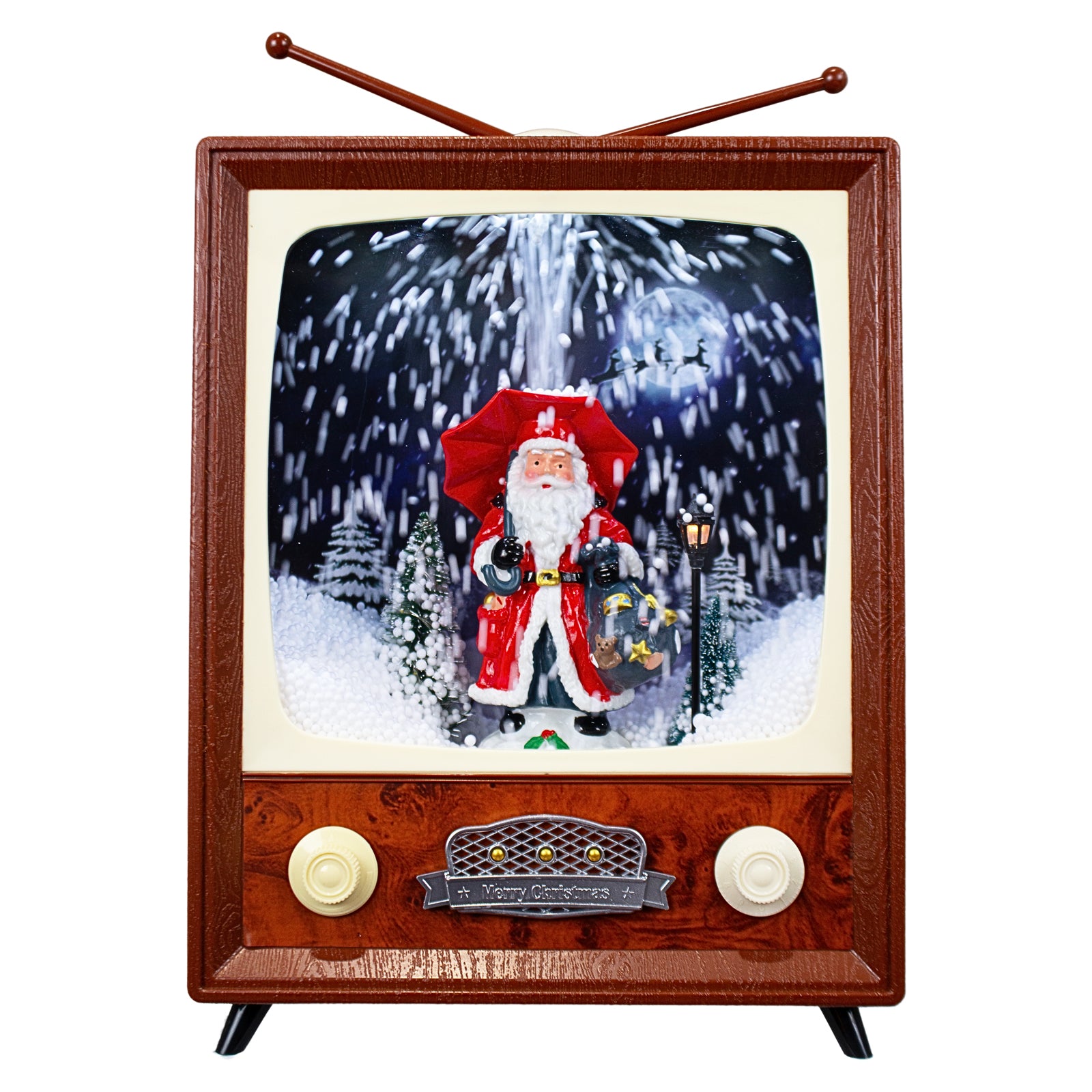 LED Schneelaterne Weihnachtsmann TV 30cm mit Musik, Licht und Schneewirbel