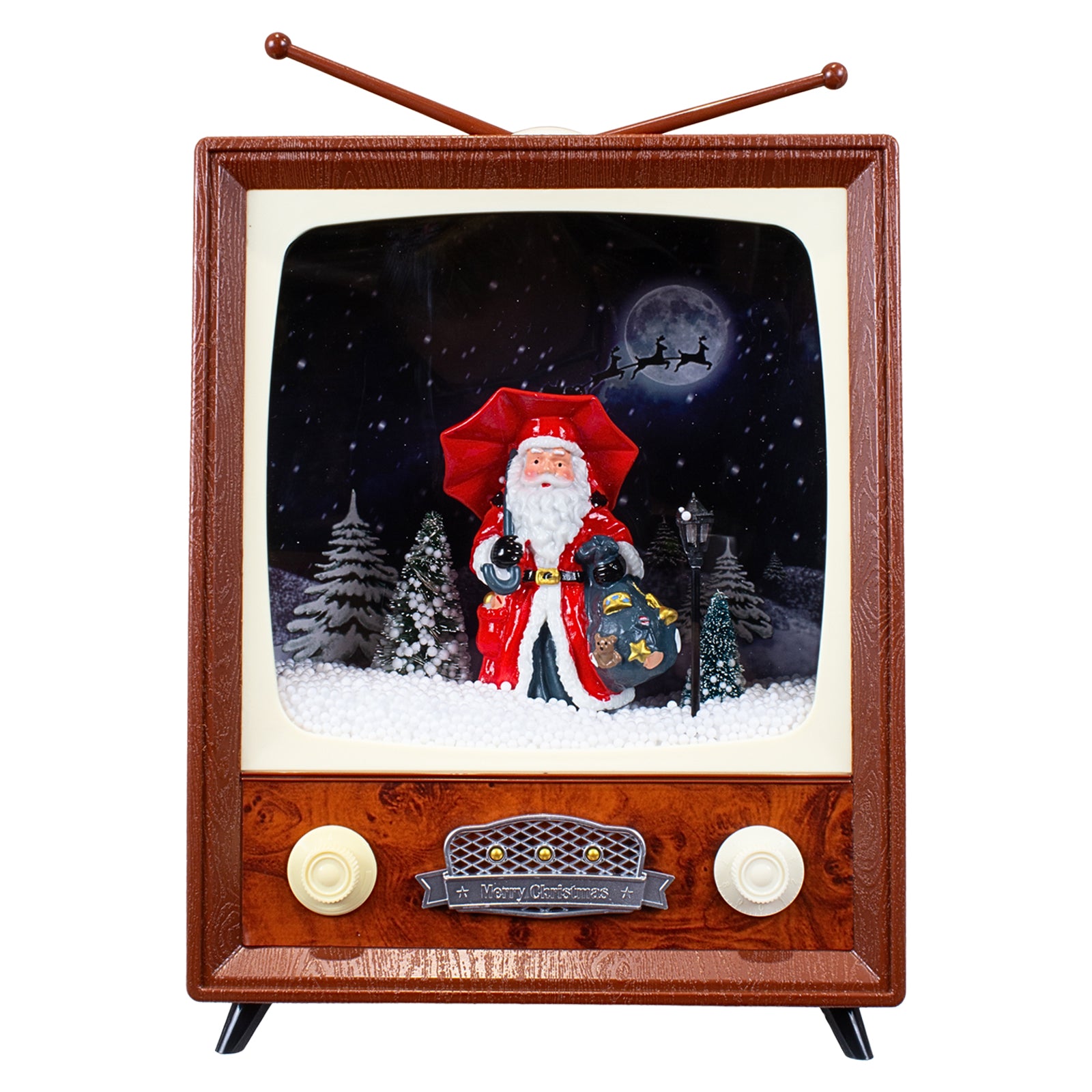 LED Schneelaterne Weihnachtsmann TV 30cm mit Musik, Licht und Schneewirbel