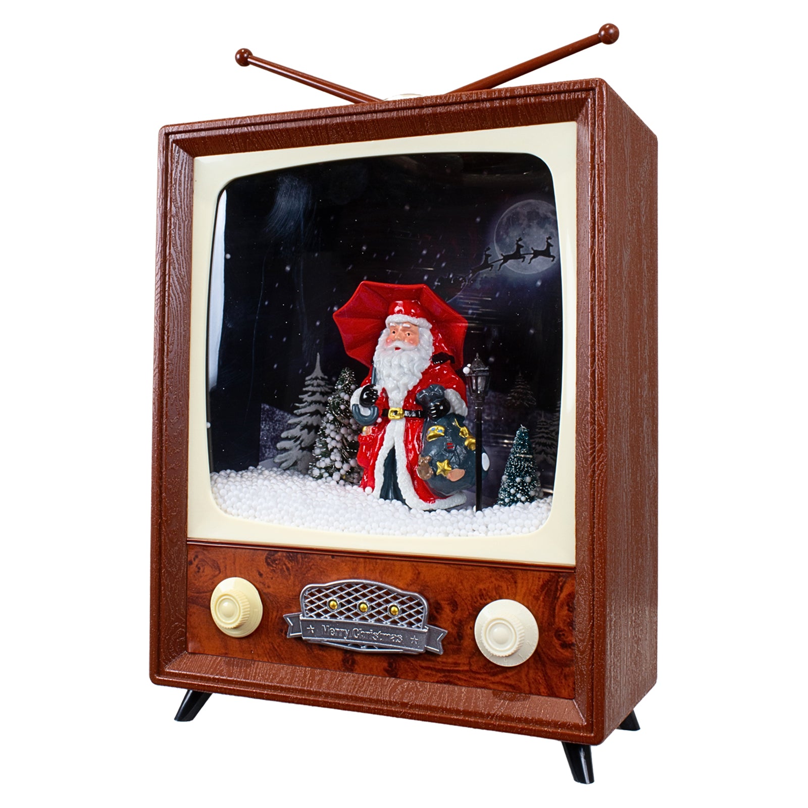 LED Schneelaterne Weihnachtsmann TV 30cm mit Musik, Licht und Schneewirbel