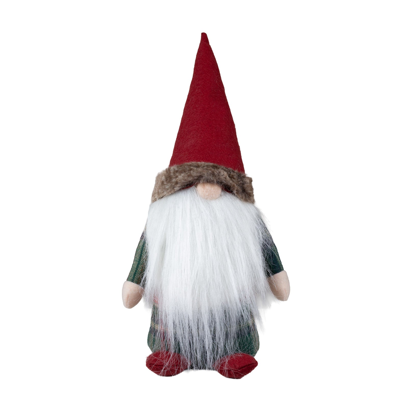 Wichtel sitzend 25 cm in 2 Designs. Dekofigur Gnom rot & grün kariert