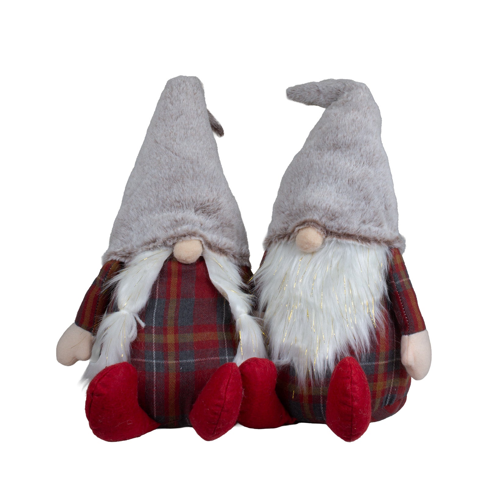 Wichtel sitzend 28cm (47cm) in 2 Designs. Dekofigur Gnom rot kariert