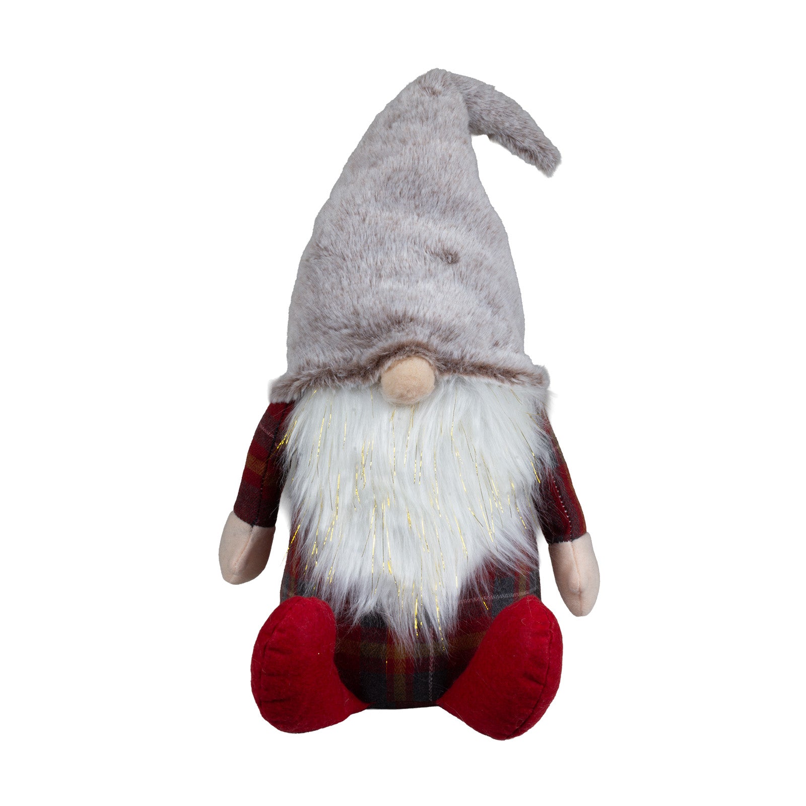 Wichtel sitzend 28cm (47cm) in 2 Designs. Dekofigur Gnom rot kariert