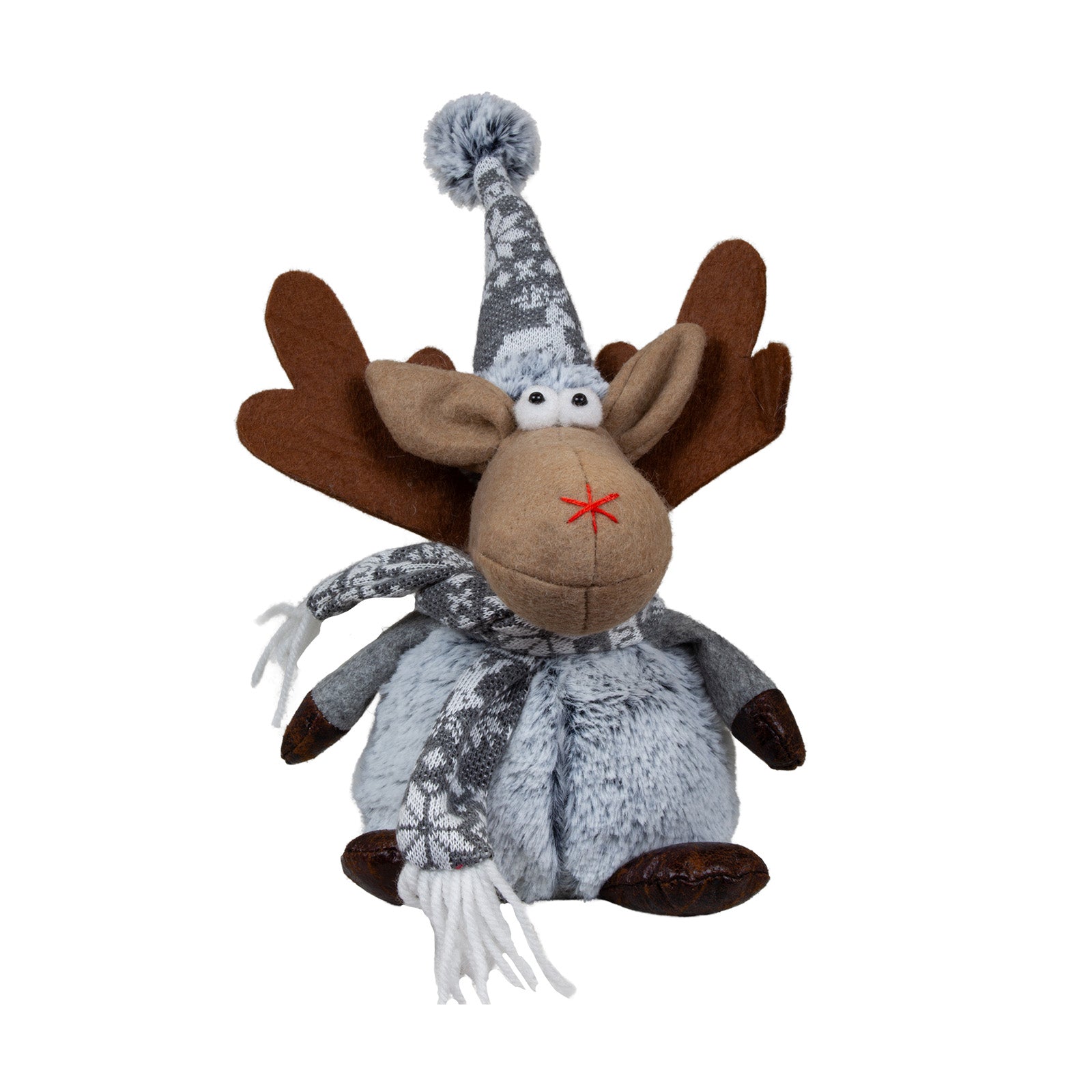 Elch sitzend 22cm (28cm) Dekofigur 2 Designs Hirsch rot-grau mit winterliche Zipfelmütze