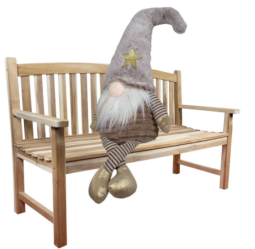 Wichtel 54cm Kantenhocker mit brauner Zipfelmütze und Goldakzenten