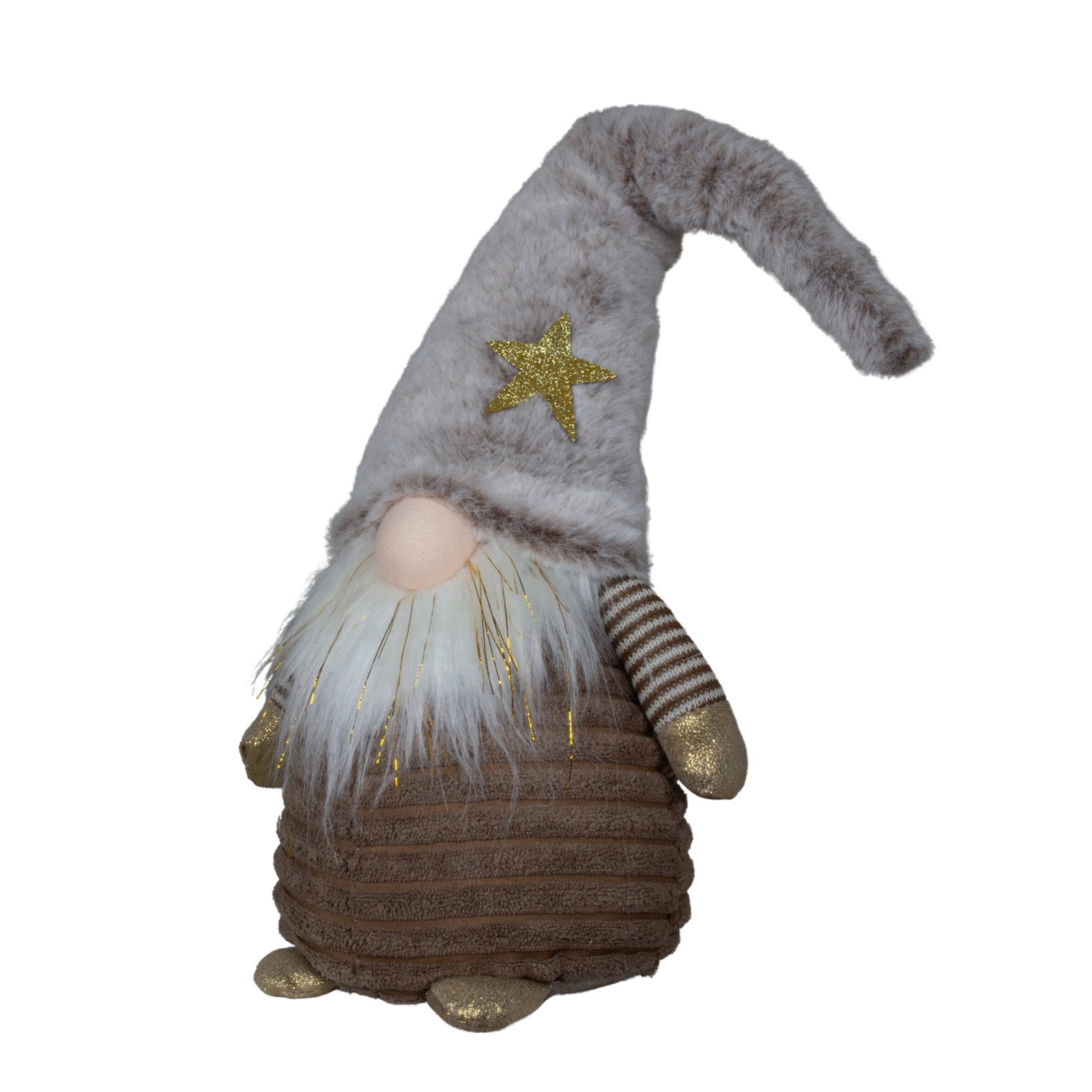 Wichtel 41cm sitzend mit brauner Zipfelmütze und Goldakzenten