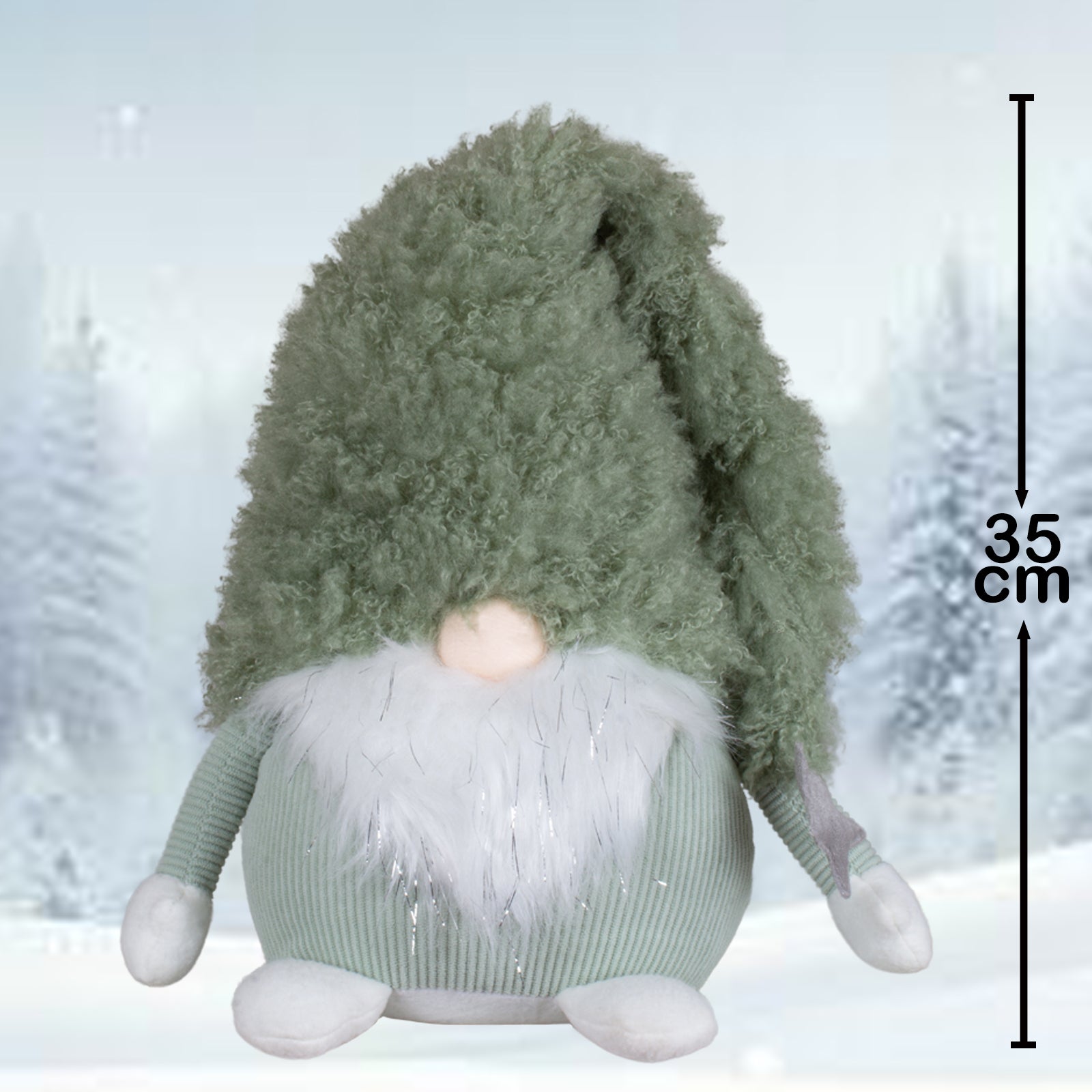 Kuscheliger Wichtel mit grüner Mütze & silbernem Stern 35 cm