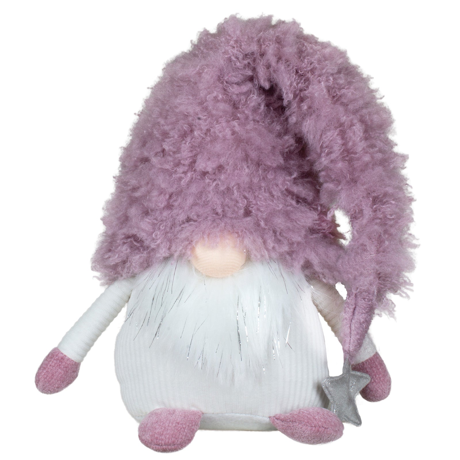 Wichtel sitzend 54cm kuscheliger Deko Gnom mit rosa Mütze & silbernem Stern