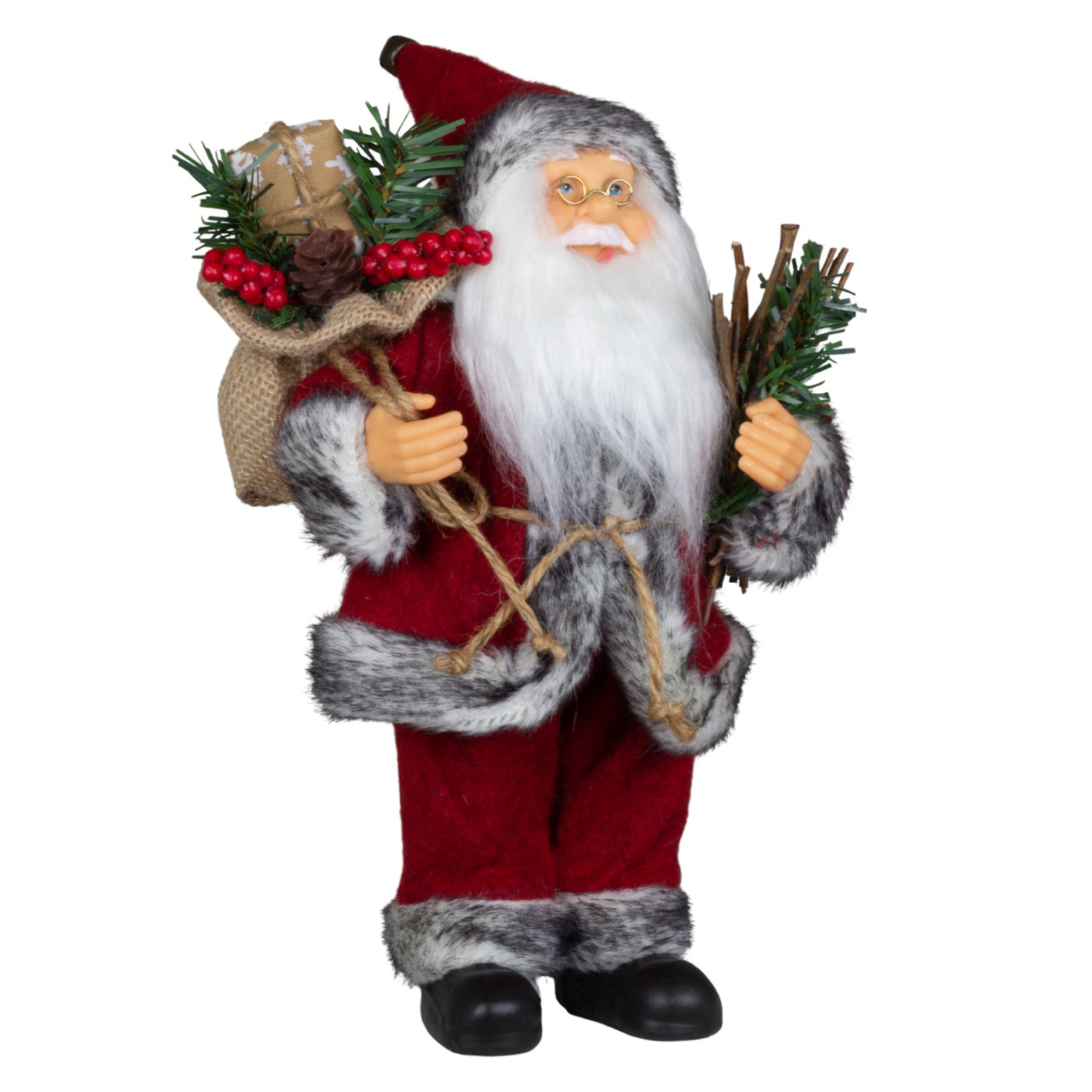 Weihnachtsmann stehend 25cm Santa Claus Dekofigur rot mit Geschenksack