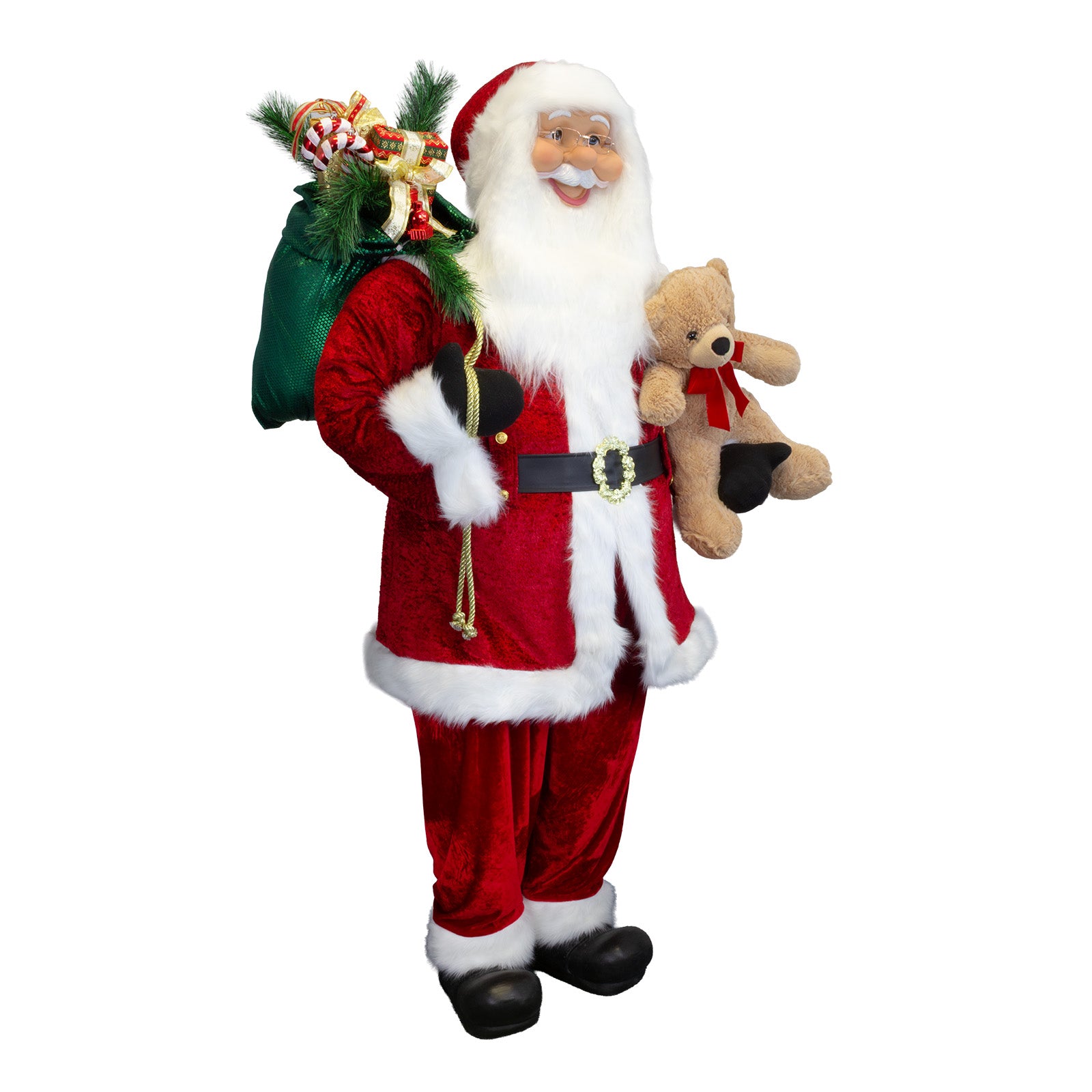 Weihnachtsmann 180cm mit rote, klassische Optik, Geschenkesack und Teddybär