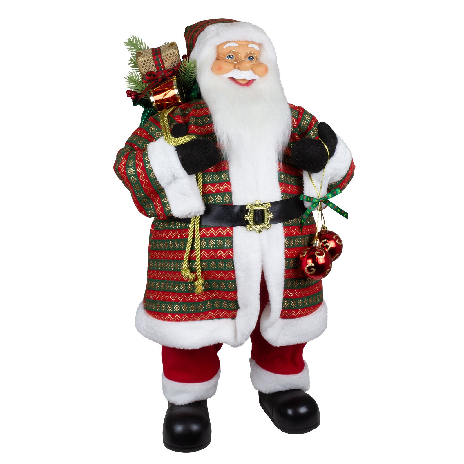 Weihnachtlicher Santa 80cm stehend mit Langem Mantel und Geschenken