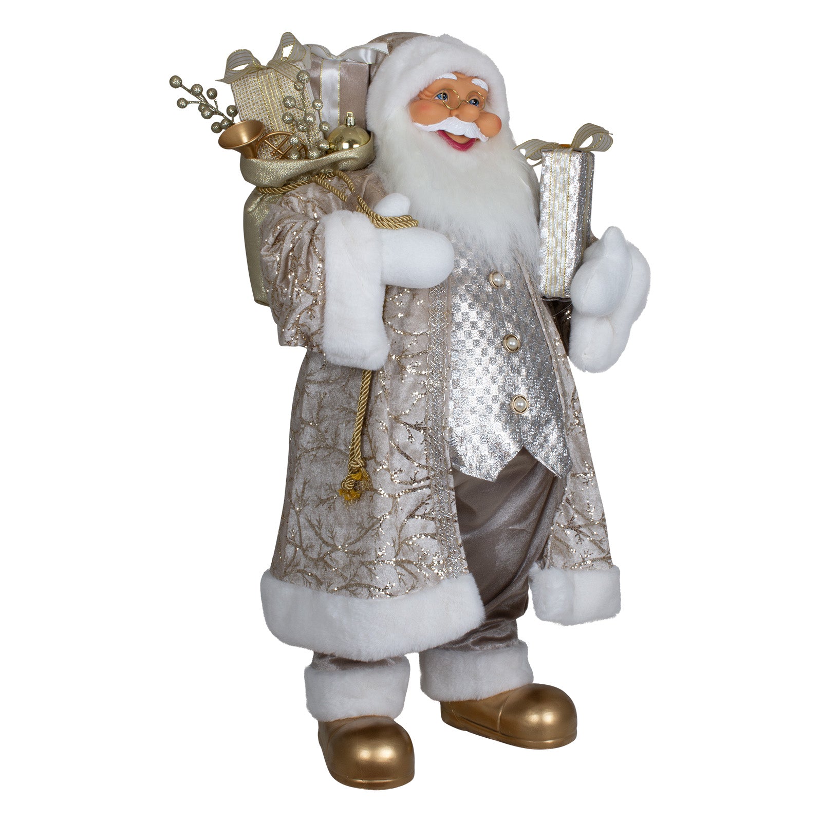 Weihnachtsmann 80cm Santa stehend mit Langem Mantel und Geschenken