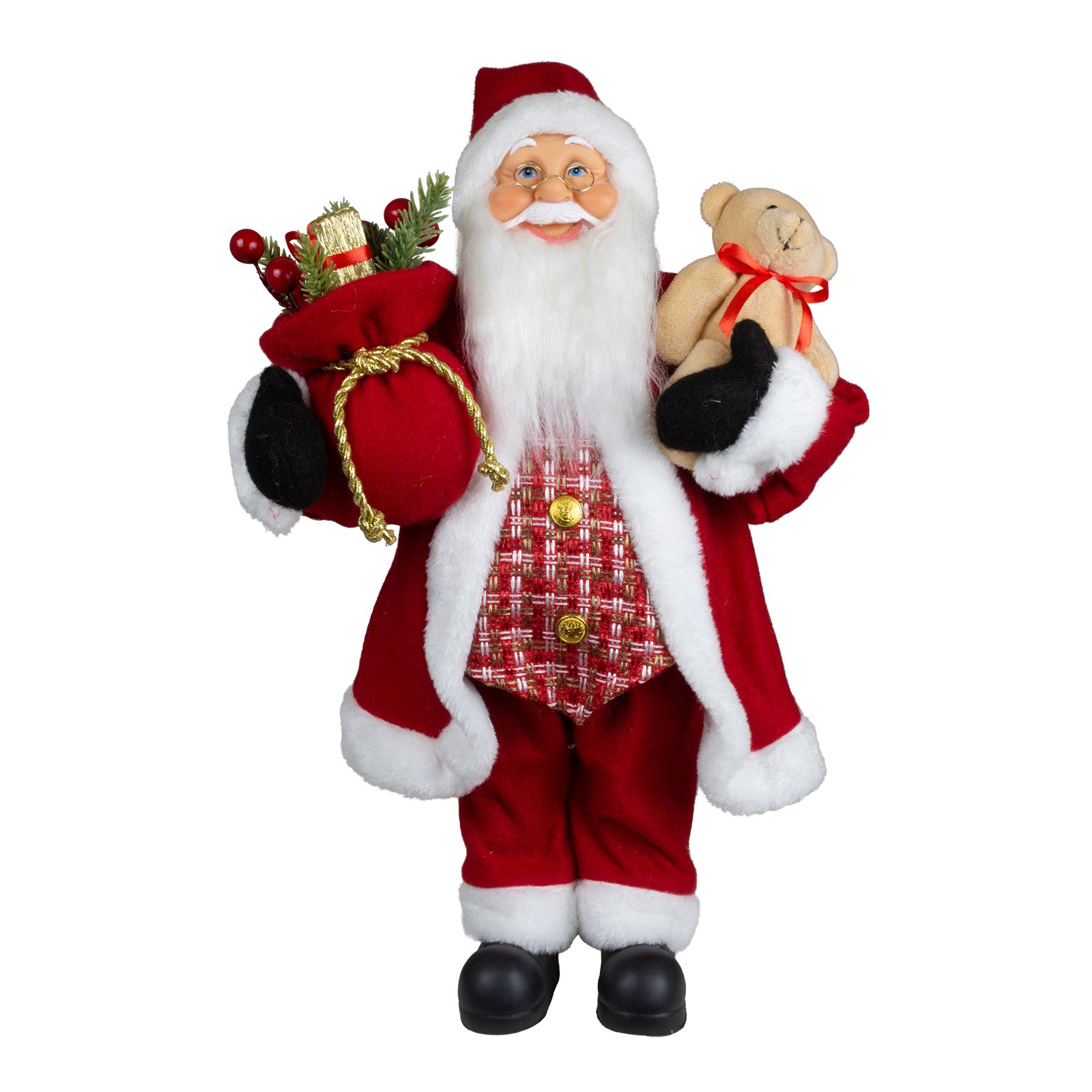 Weihnachtsmann 45cm Santa stehend mit Langem Mantel und Teddybär