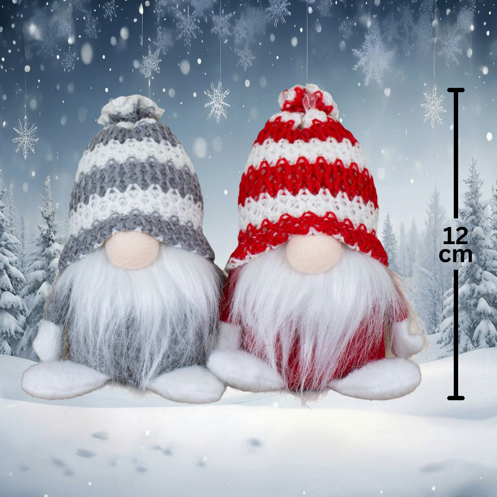 Gnome 12cm Sitting 2 Pieces - Christmas Gnomes with Knitted Hat & Long Beard, 2 Designs