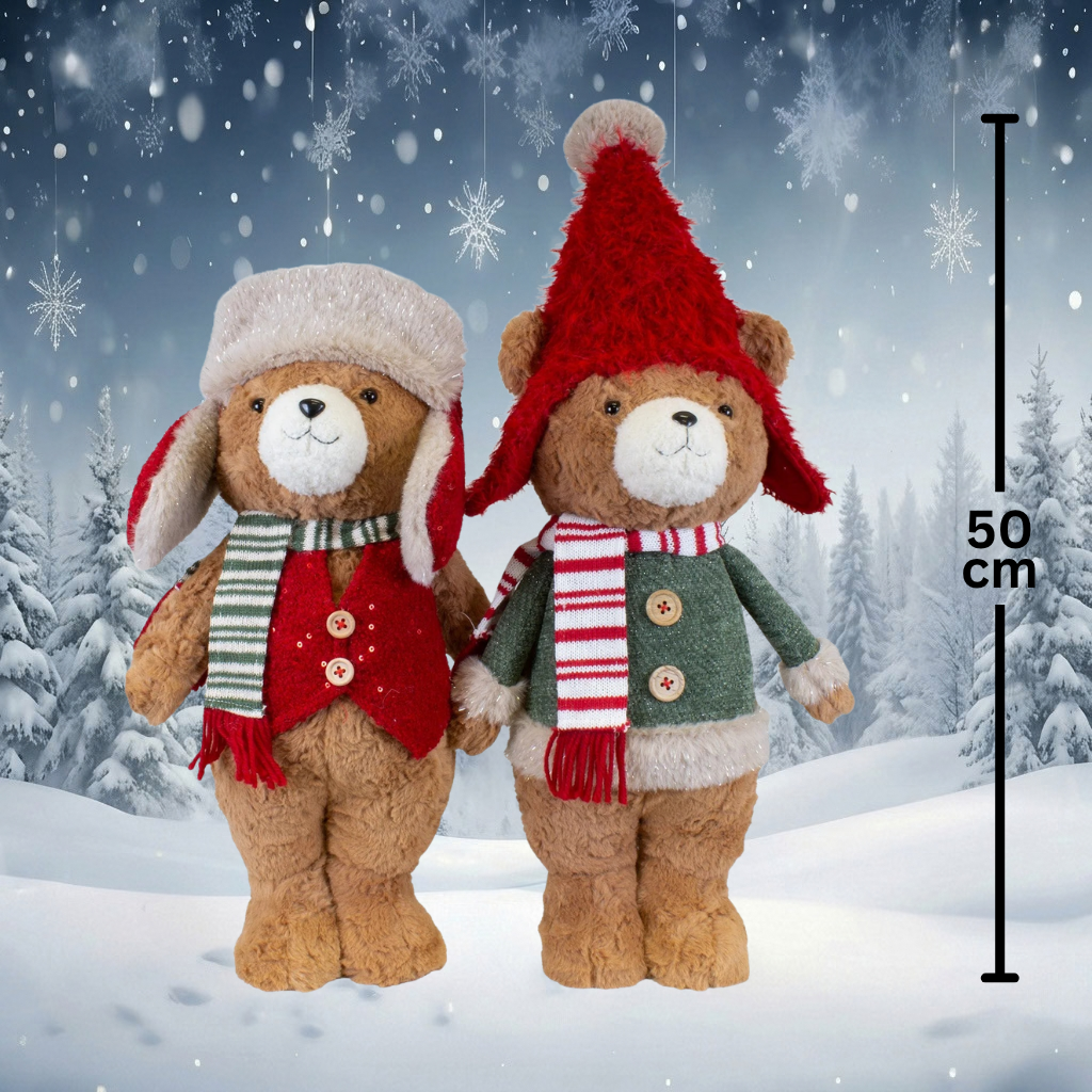 Christmas bears, 2 designs, 42 cm (50 cm), standing, 2 pieces | Christmas decoration