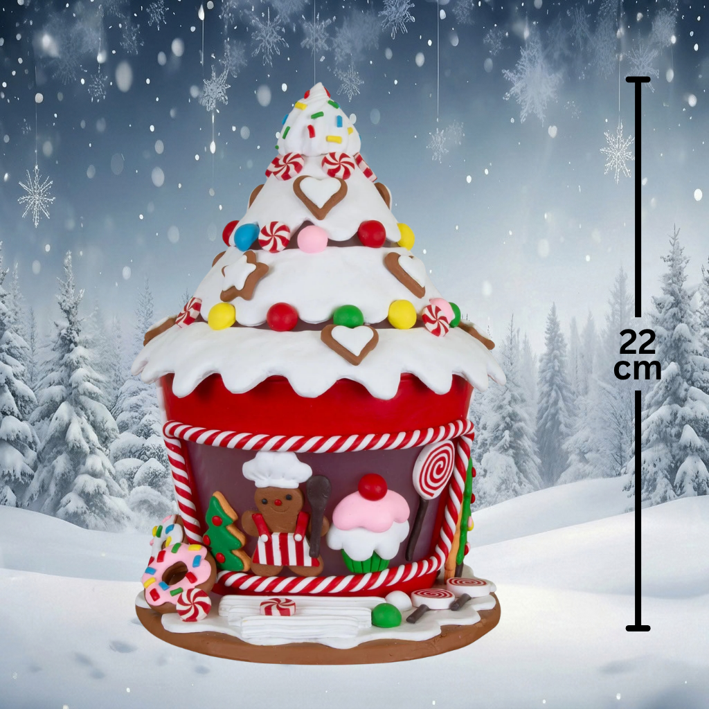 Festive LED Gingerbread House 22 cm - Muffin House with Baker