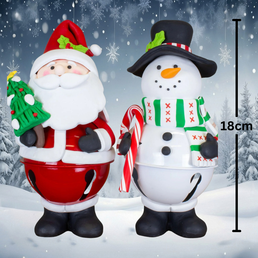 Christmas Bell 18 cm 2 Designs with Santa and Snowman - Handmade Table Decoration