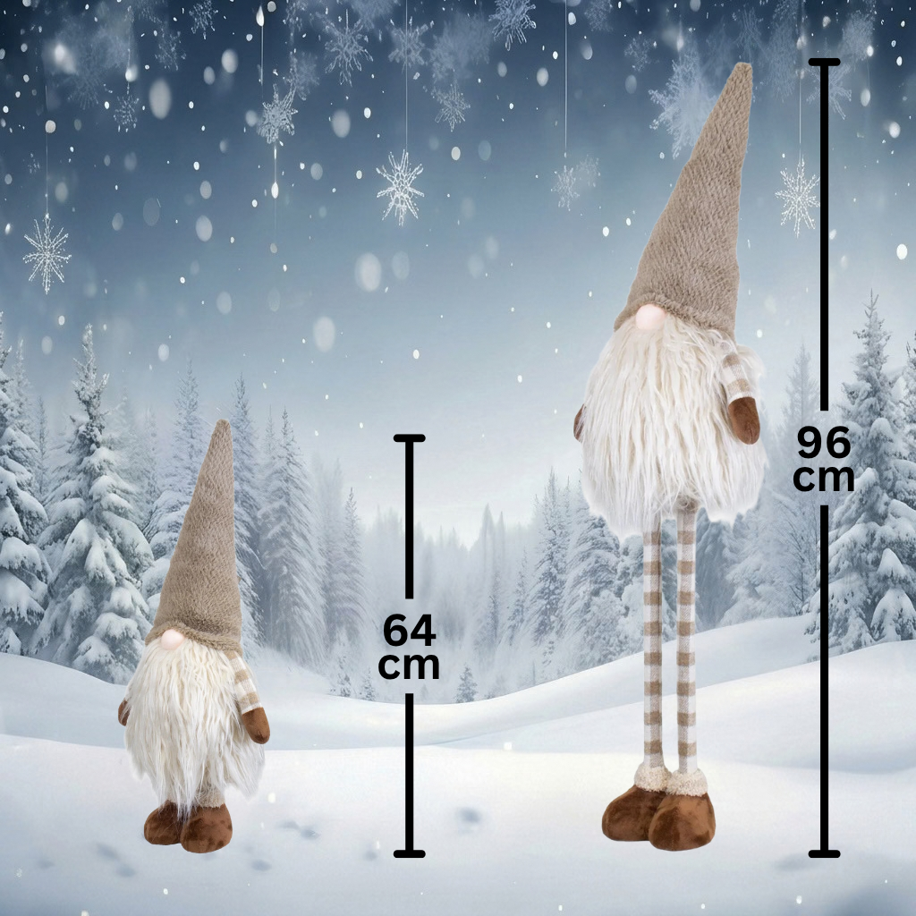 Gnome with telescopic legs 64–96 cm – Cuddly winter gnome with XXL beard & fluffy hat