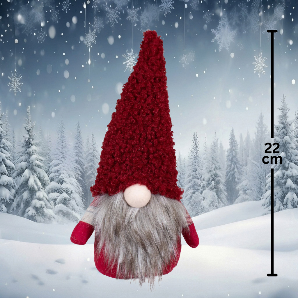 Christmas Gnome 40 cm – Standing Decorative Gnome in Red-Grey | Christmas Decoration