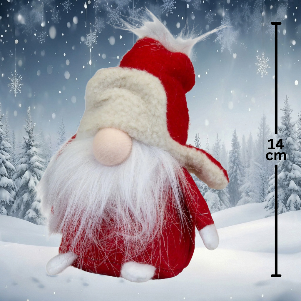 Weihnachtswichtel sitzend 14 cm – 4er Set mit gleichen roten Wintergnomen, Fliegermütze & langem Plüschbart
